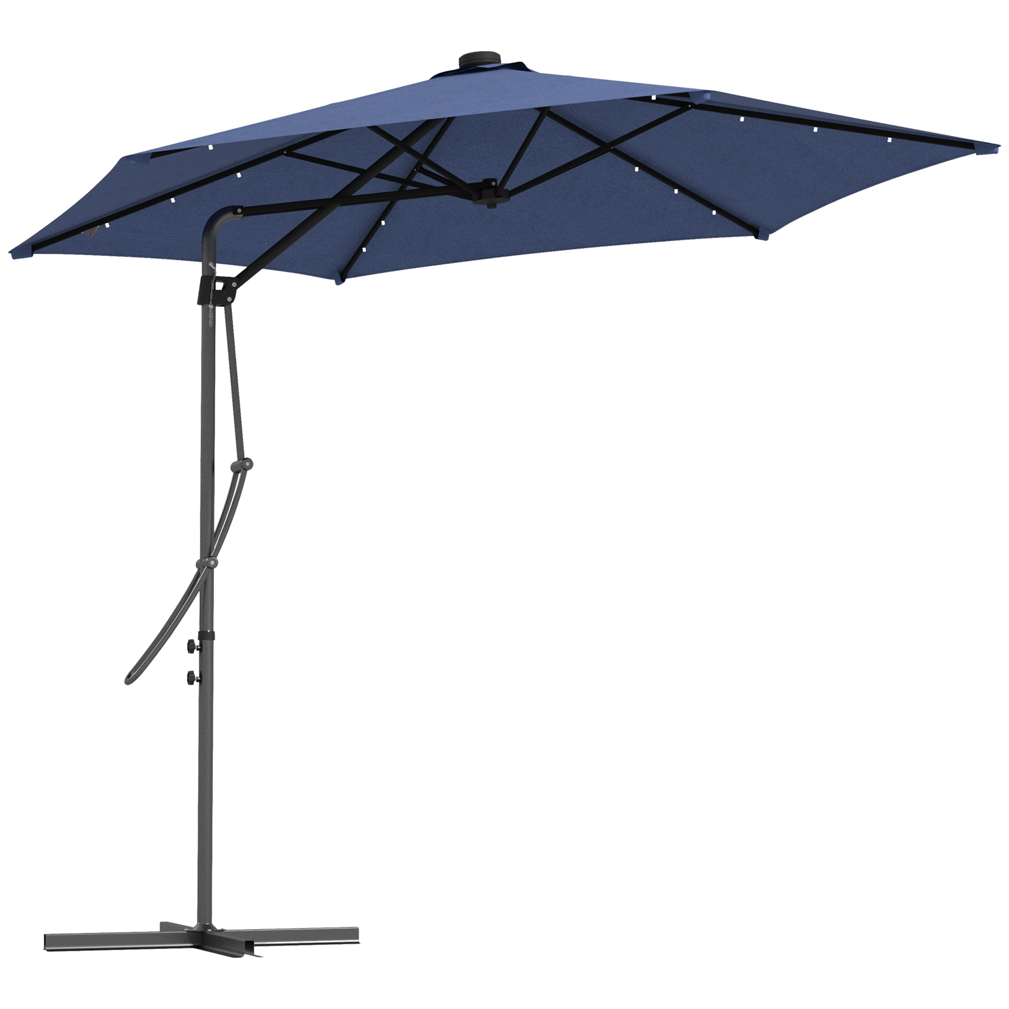 Outsunny Tuinparasol, zweefparasol, LED's, zonnepaneel, weerbestendig, inclusief beschermhoes, Ø290 x 260 cm, donkerblauw