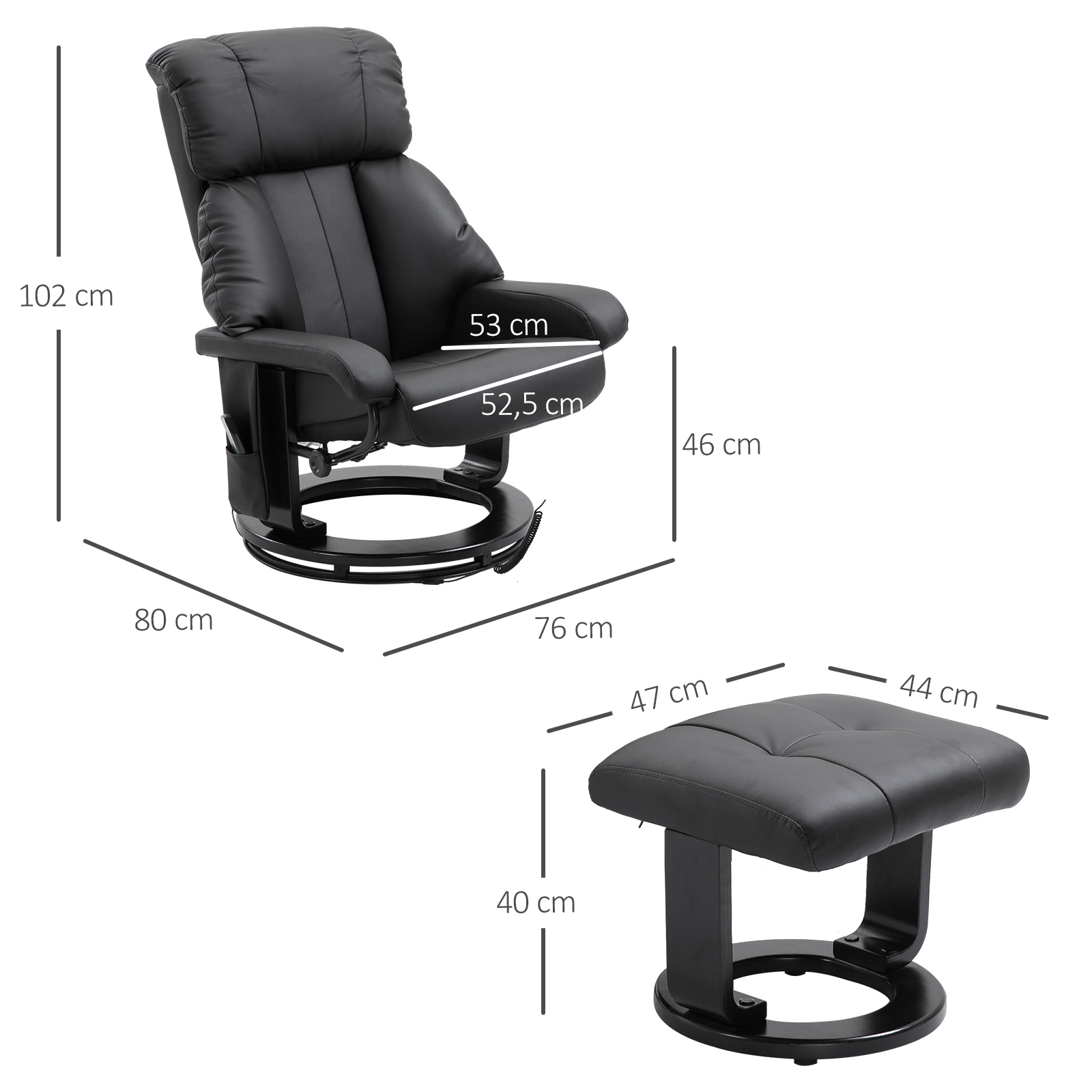 HOMCOM relaxfauteuil met massagestoel incl. kruk zwart