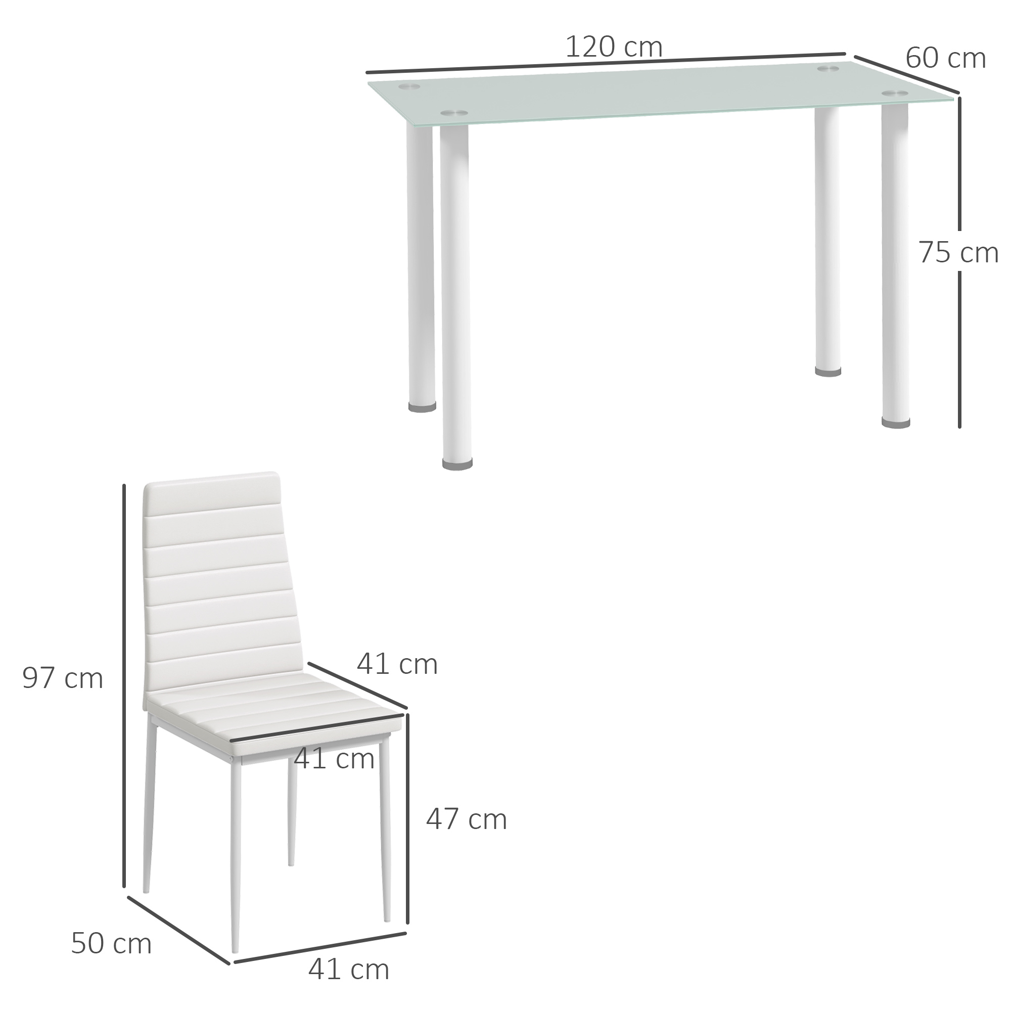 HOMCOM 5-delige Eetkamerset met Eettafel en 4 Stoelen, Modern Design, Glazen Tafel, Wit