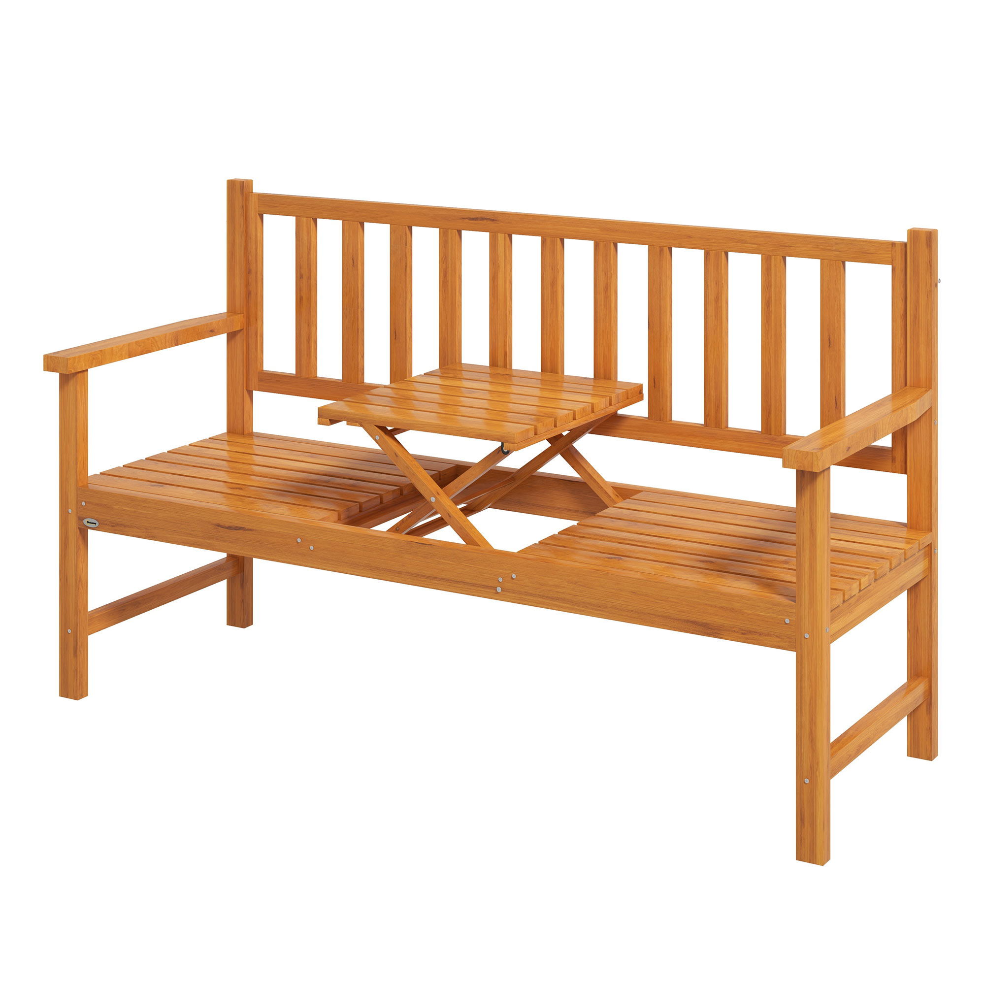 Outsunny Tuinbank Houten Bank Buitenbank, inklapbare Tafel, weerbestendig, Grenenhout, 153 cm x 56 cm x 91 cm, Lichtbruin