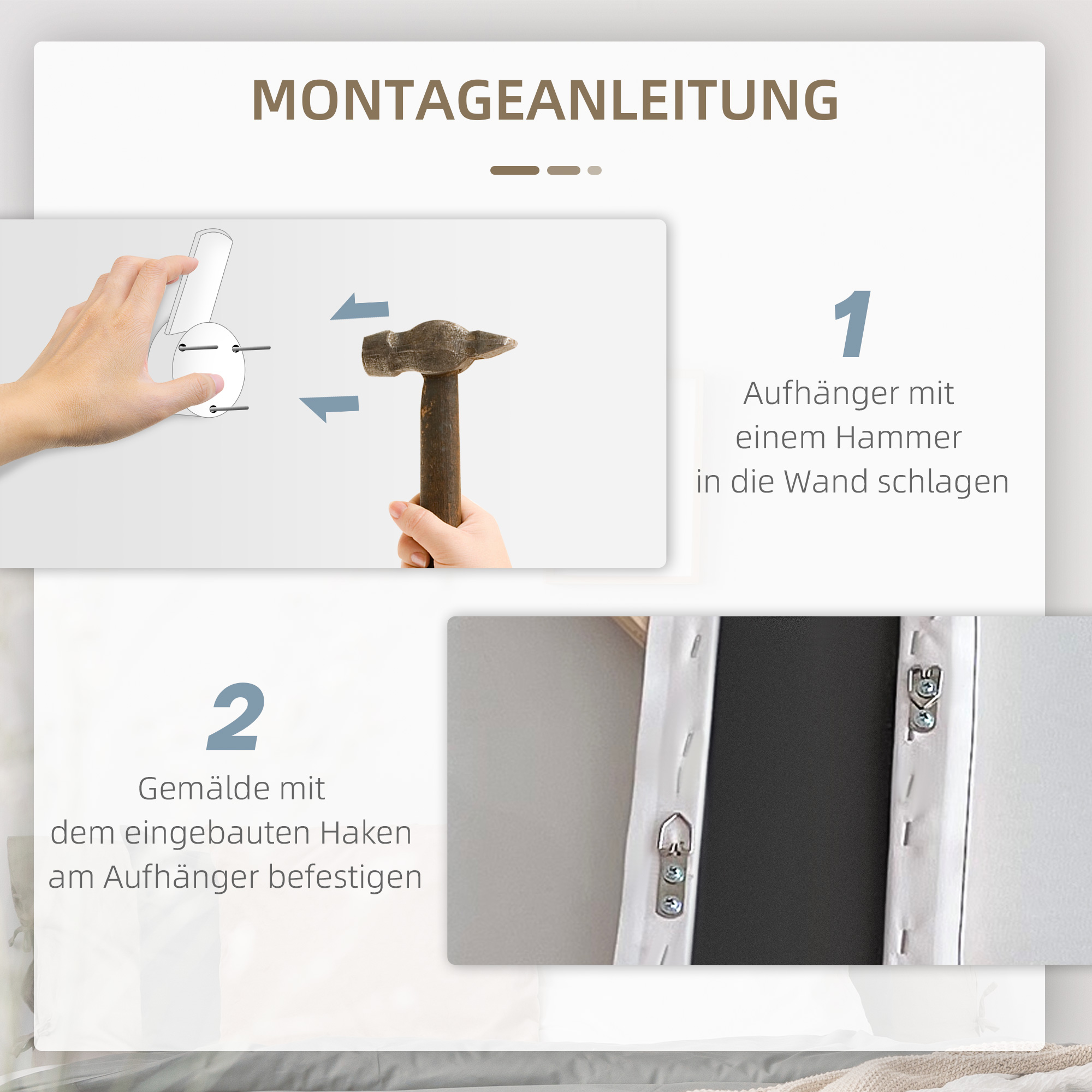HOMCOM muurschilderingen, set van 2 stuks, wanddecoratie op canvas 'olifant' 120 x 120 x 2,8 cm