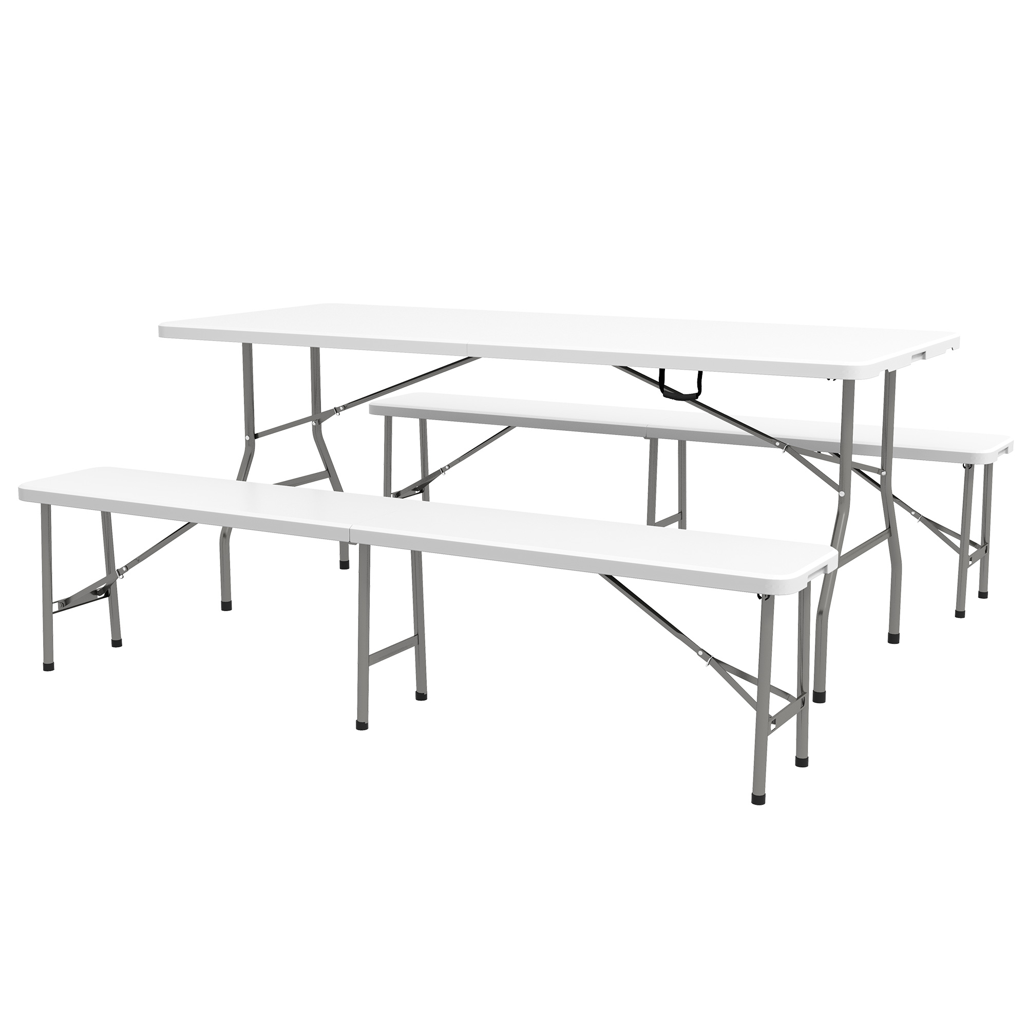 Outsunny Biertafelset voor 6 personen, 3-delig, inklapbaar, lichtgewicht, weerbestendig, stalen frame, wit