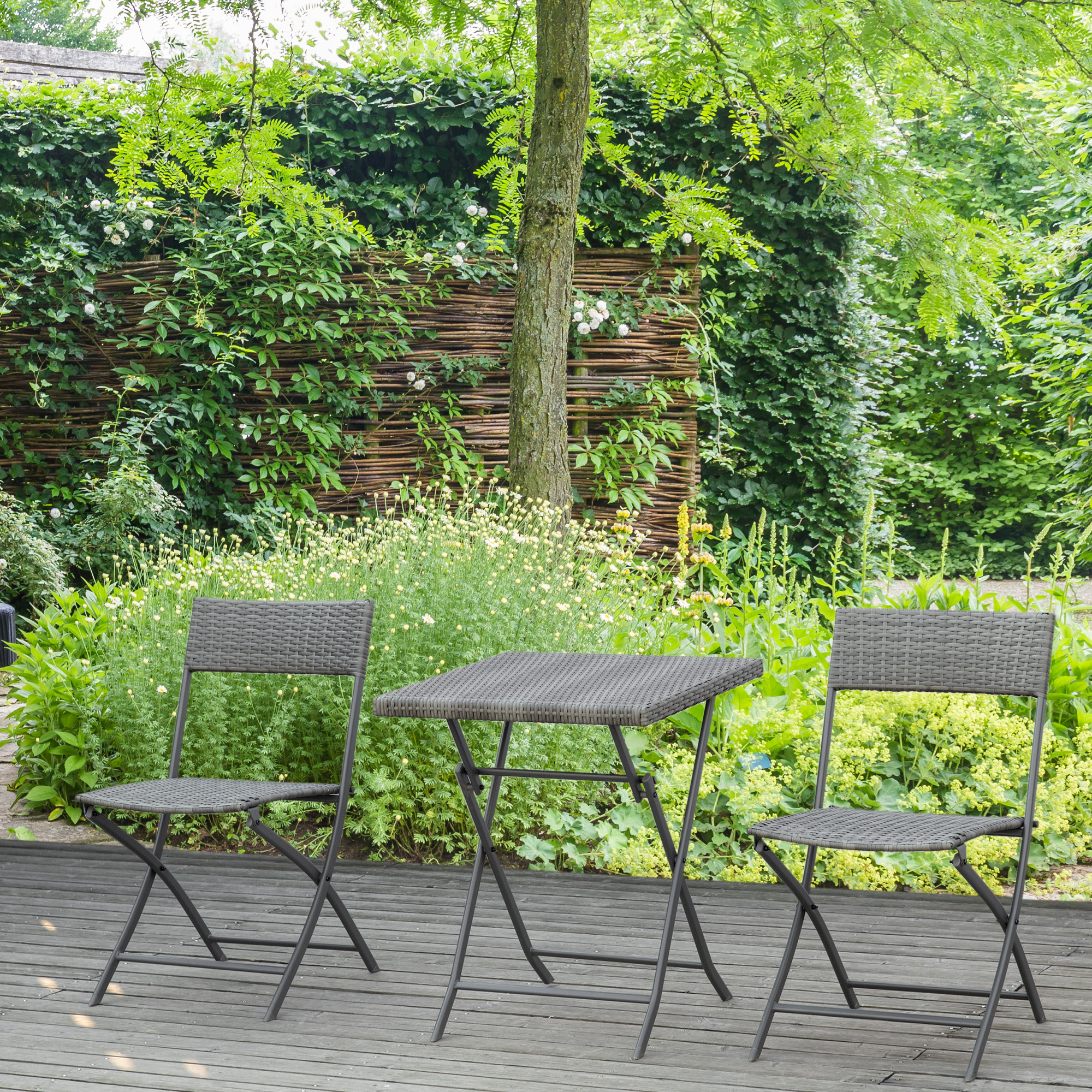 Outsunny poly rattan 3-delige bistroset zitgroep rotan tuinmeubelset
