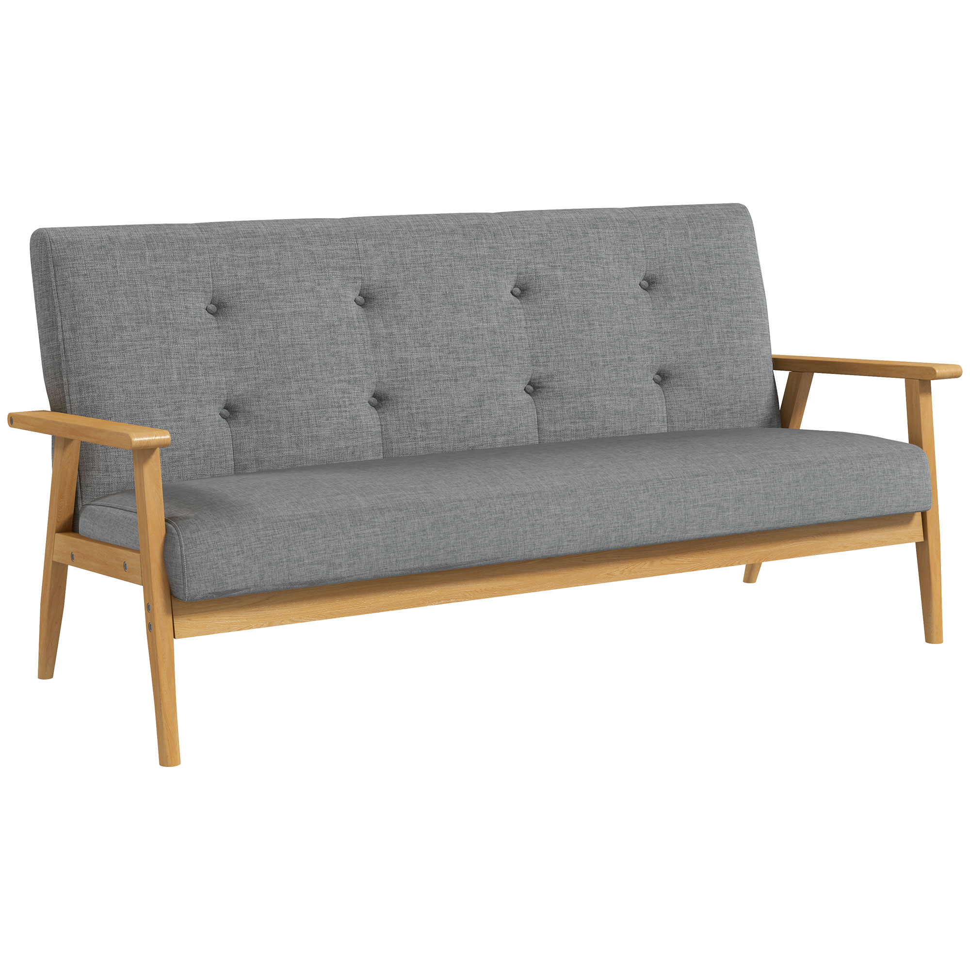 HOMCOM Driezitsbank van Kautschukhout, 154,5 x 69,5 x 73 cm, Grijs