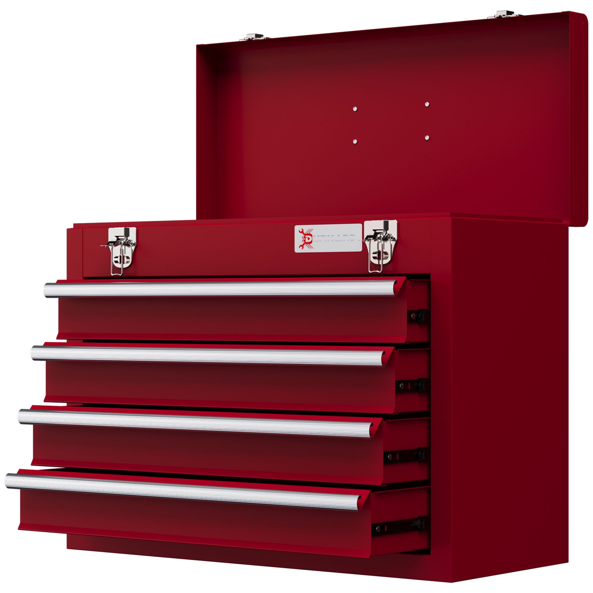 DURHAND Gereedschapskist met 4 lades, bovenvak, stalen sloten, draaggreep, 51x22x39,5 cm, Rood