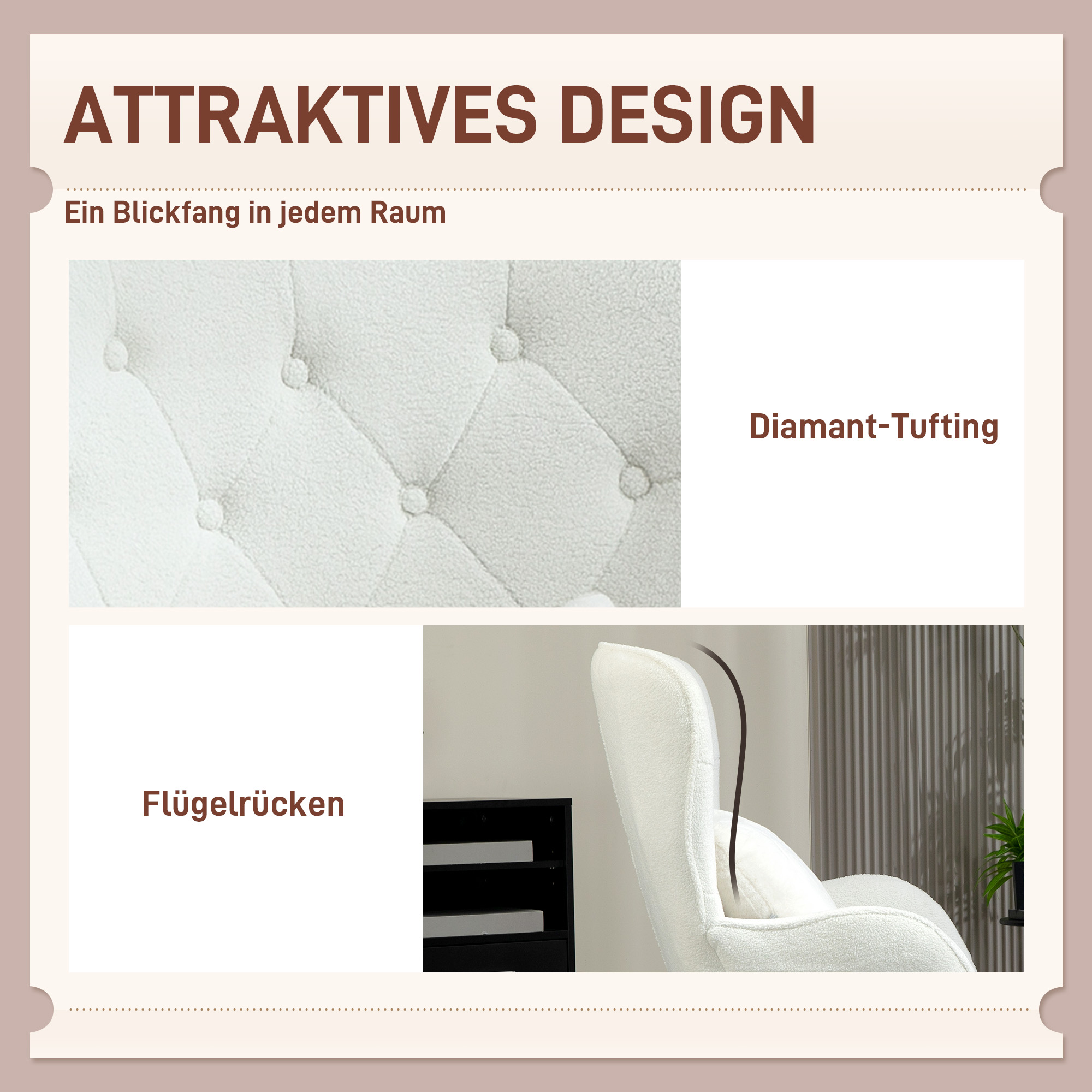HOMCOM Gestoffeerde Stoel met Ruitstiksel, Bekleding van Teddystof, met Decoratief Kussen, 88 x 75 x 106 cm, Wit