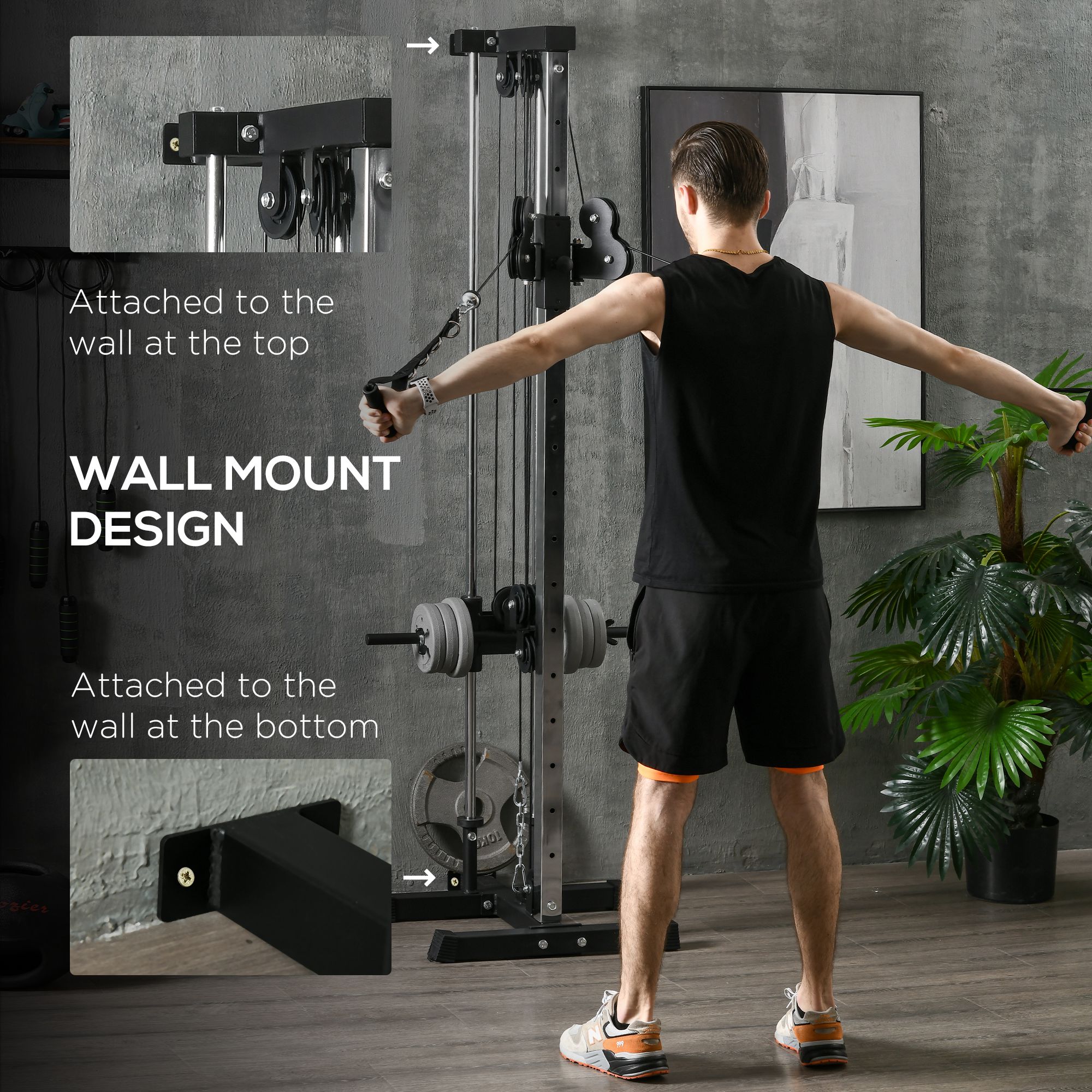 SPORTNOW Verstelbare Krachtstation 25-165 cm met Dual-Pulley-Systemen en Adapters 62 x 60 x 200 cm Zwart