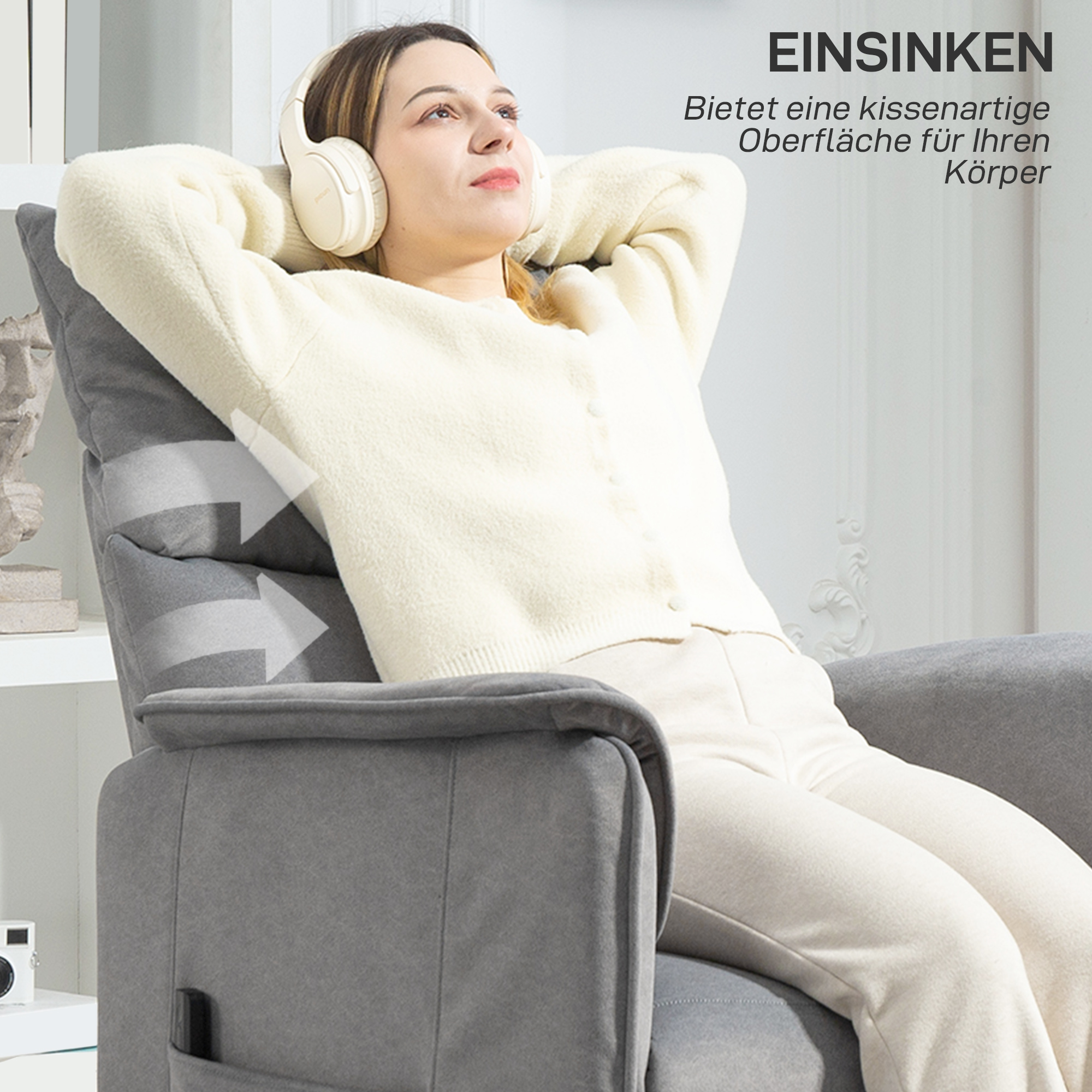 HOMCOM Relaxstoel met Stille Motor, Zetel met Stevige Stoffering, Geheugenfunctie, Aanpasbare Voetensteun - Grijs