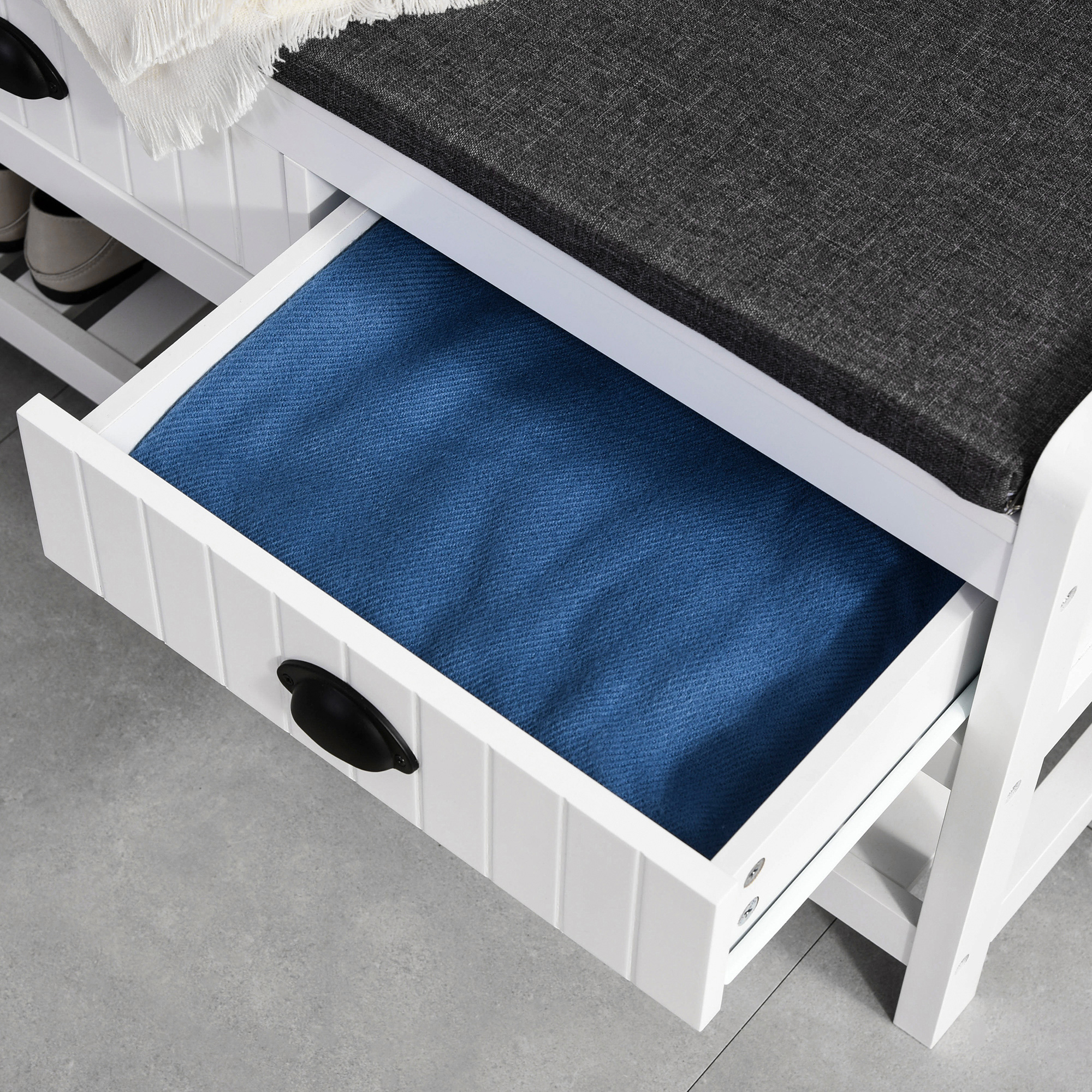 HOMCOM Kapstok met Haken, Garderobe met Schoenenbank, voor Entree, Hal, Metaal, MDF, Wit+Grijs