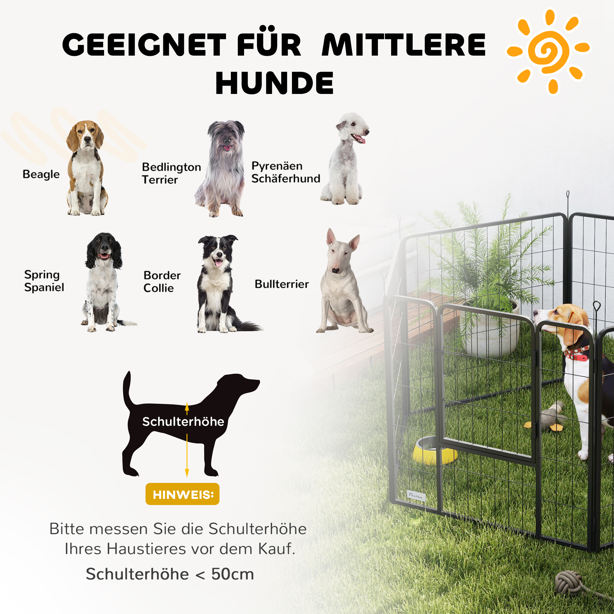 PawHut Hondenomheining, Huisdierengehege, 6 Panelen, Staal, Opvouwbaar, Zwart