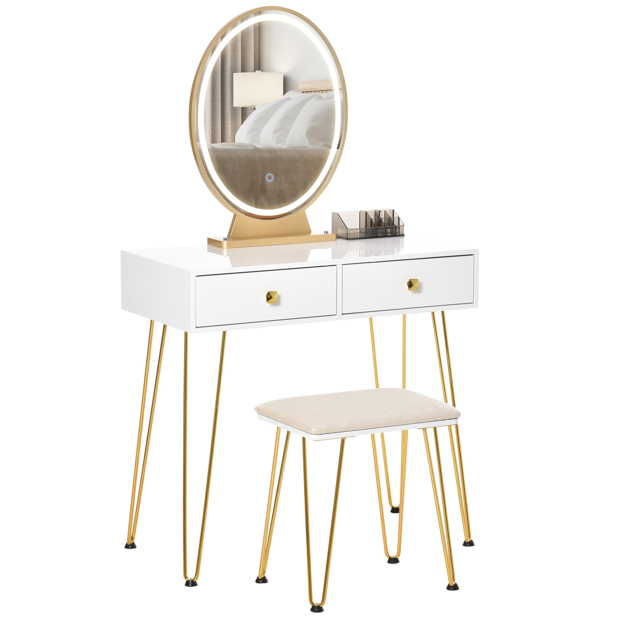 HOMCOM make-uptafel gestoffeerde kruk retro design