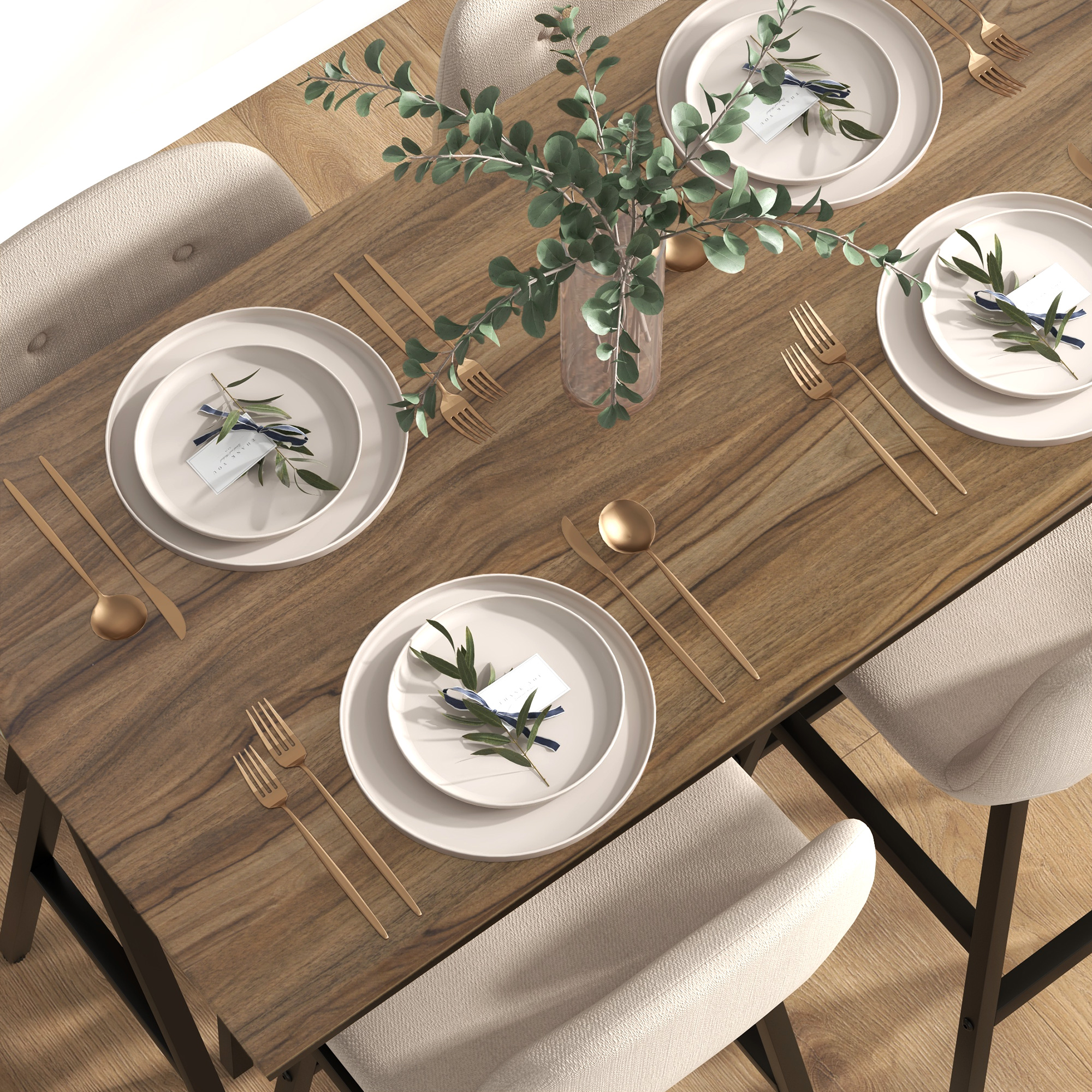 HOMCOM 5-delige Bargarnituur, Tafel en 4 Stoelen, Knoopstiksel, Dikke Bekleding, Linnenlook, Beige