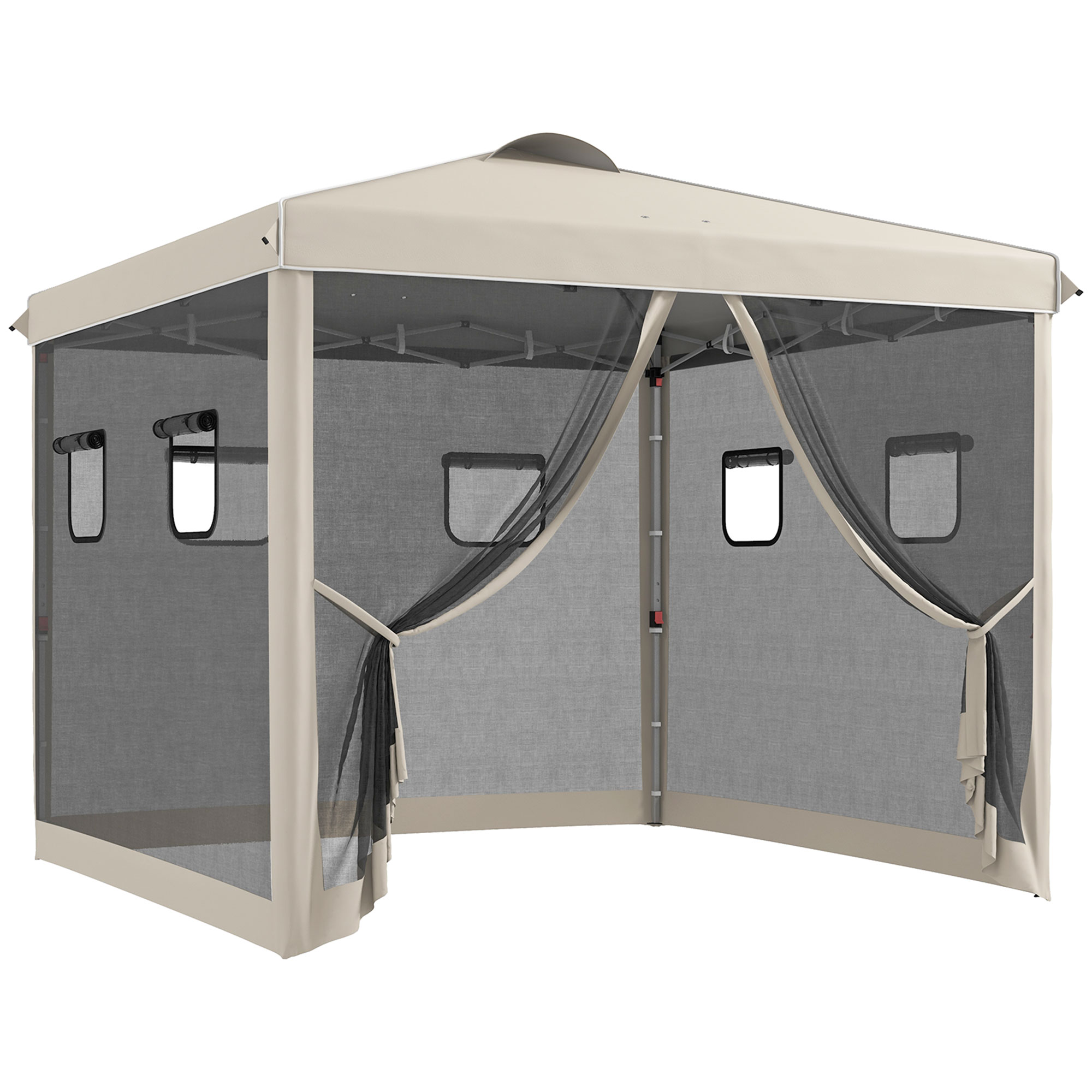 Outsunny Opvouwbare paviljoen met verstelbare hoogte, netgordijnen, draagtas, metalen frame, 3 x 3 x 3 m, Beige