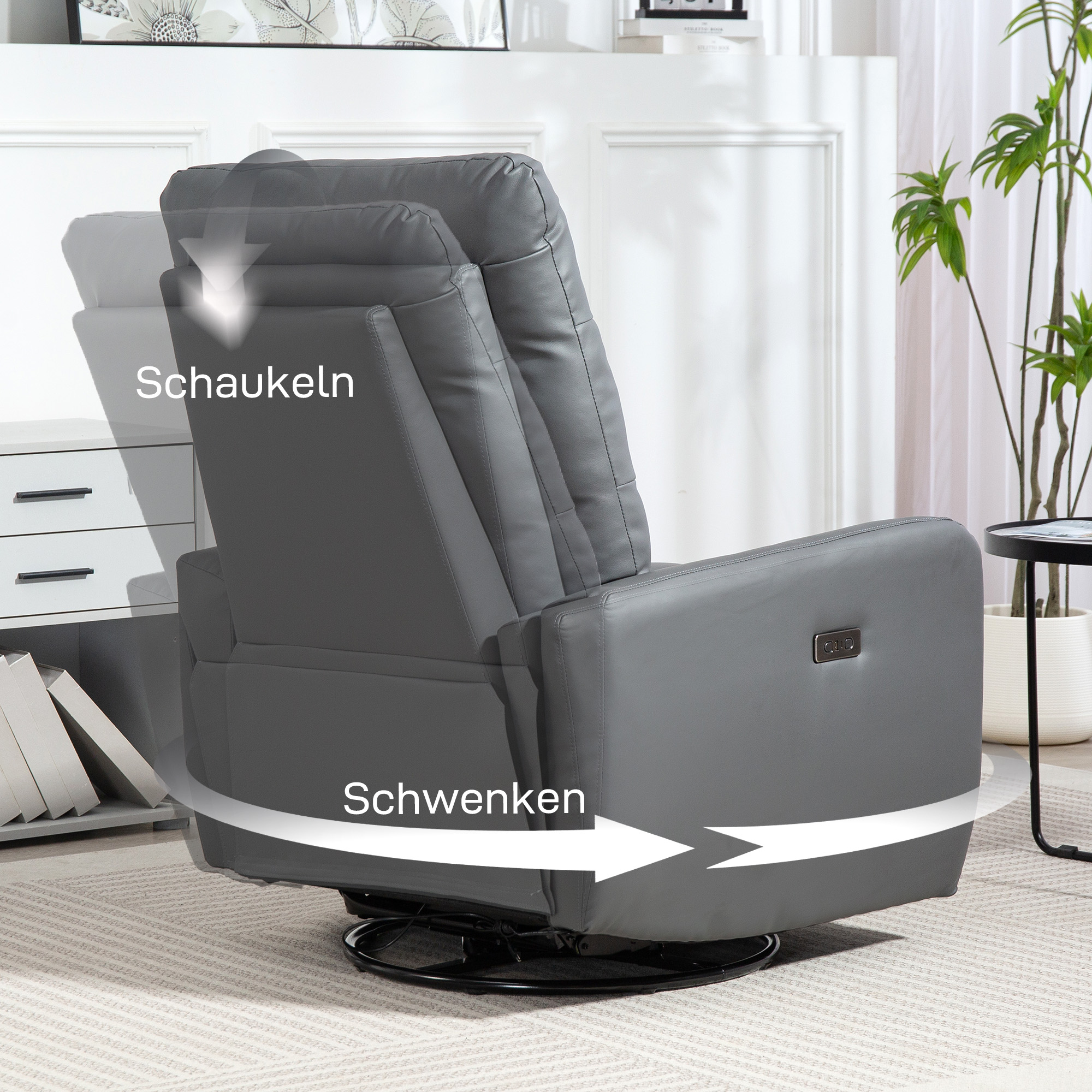 HOMCOM Relaxfauteuil, Gestoffeerde Stoel met Ligfunctie, Afstandsbediening, USB-aansluiting, Grijs