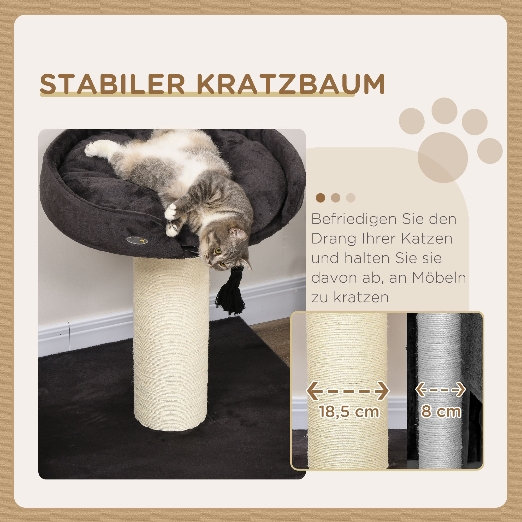 PawHut stevige krabpaal voor grote katten, kattenboom met kattenbed, XXL