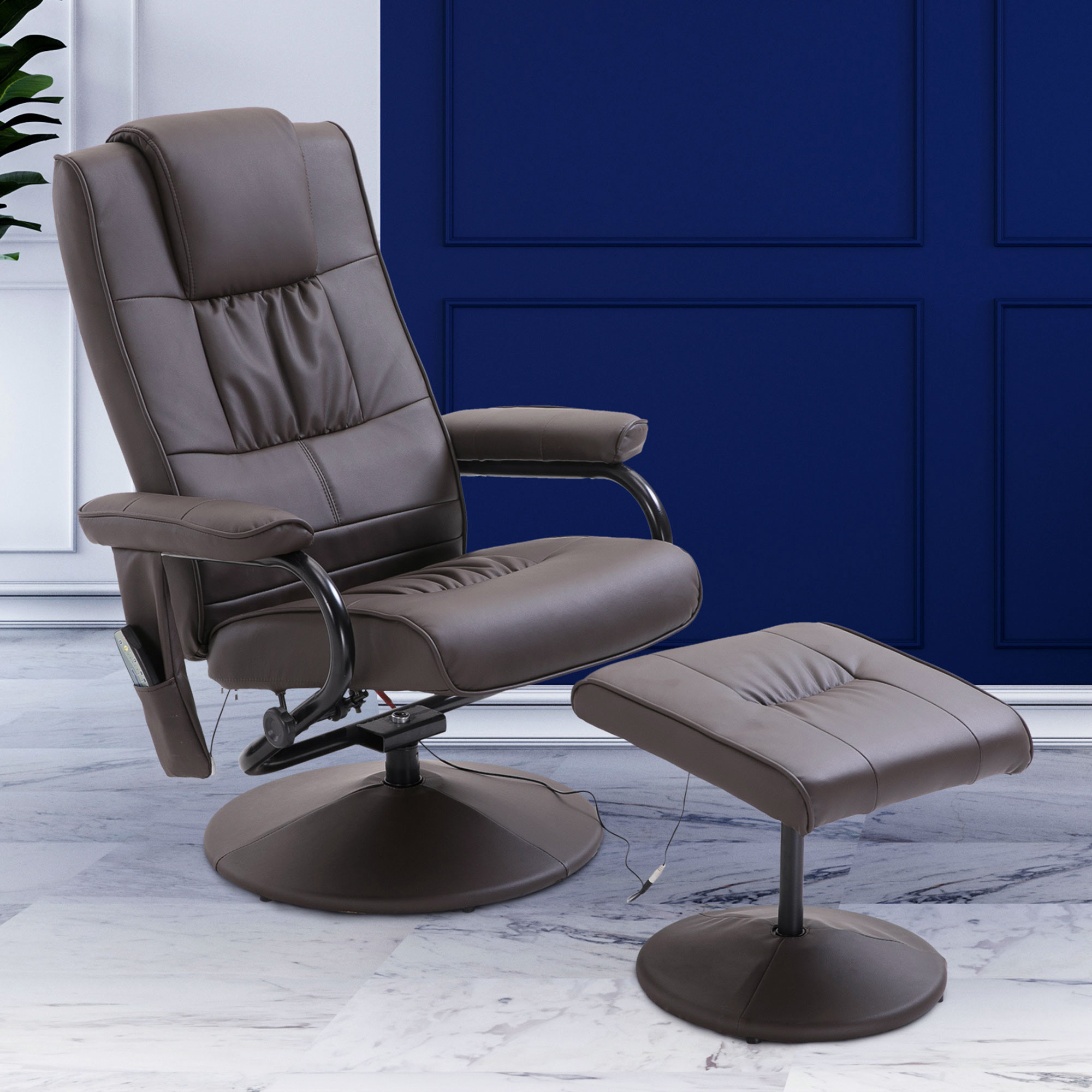 HOMCOM Massagesessel Relaxstoel, inclusief voetenbank, met 10 vibratiepunten en 1 afstandsbediening, 77 cm x 84 cm x 95 cm, bruin