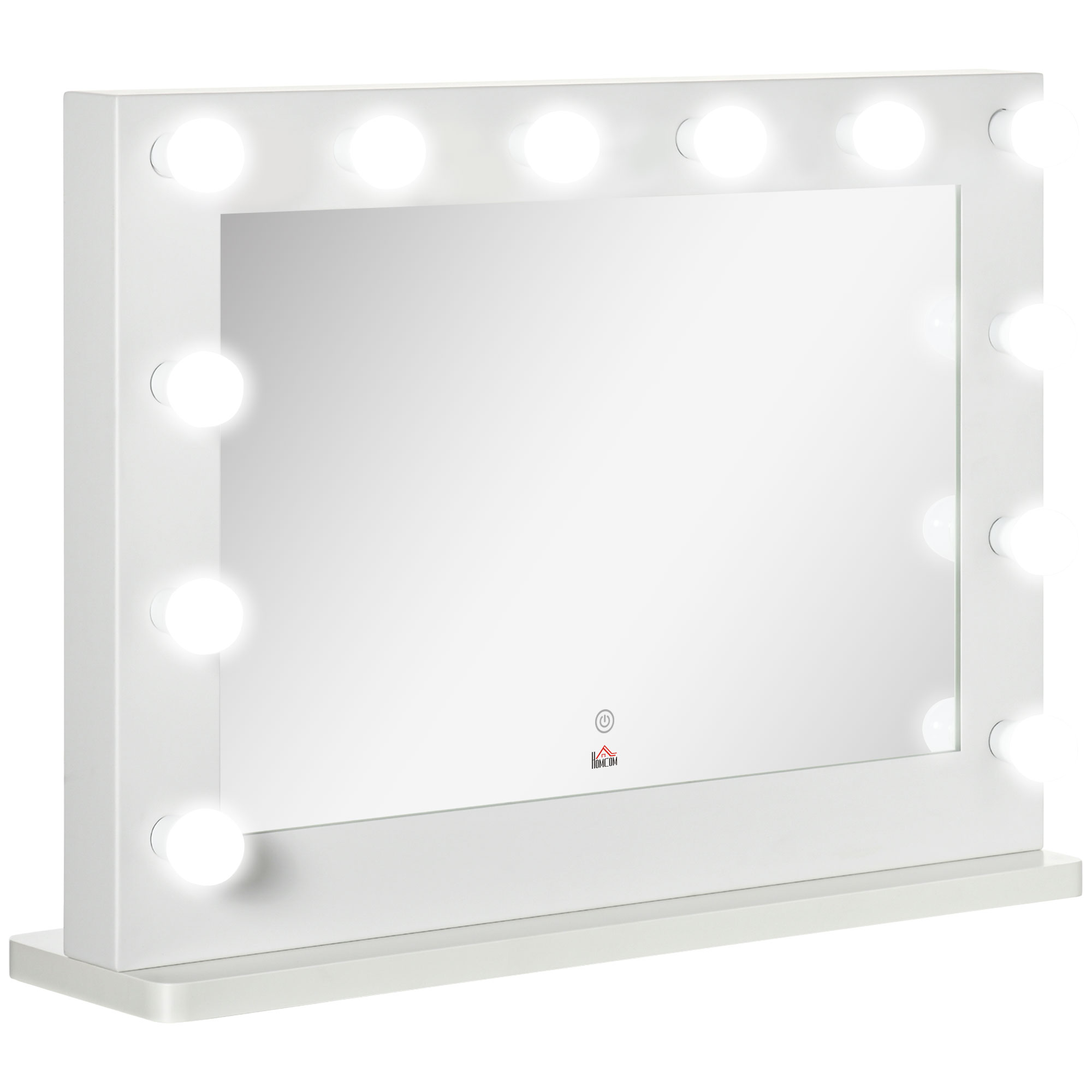 HOMCOM Hollywoodspiegel met verlichting, aanraakbediening, geheugenfunctie, 12 dimbare LED-lampen, wit, 80 x 60 cm