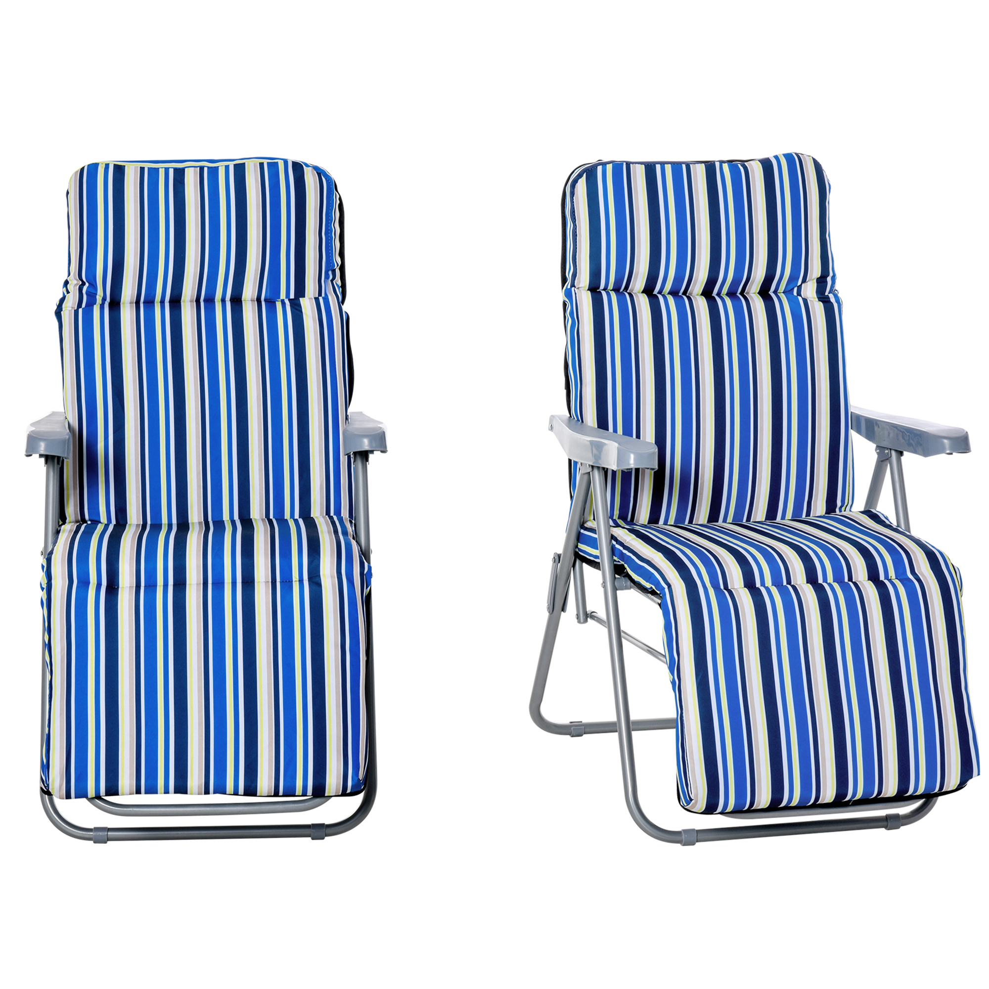 Outsunny ligstoel set met kussens opvouwbaar blauw 60 x 75 x 65-102 cm