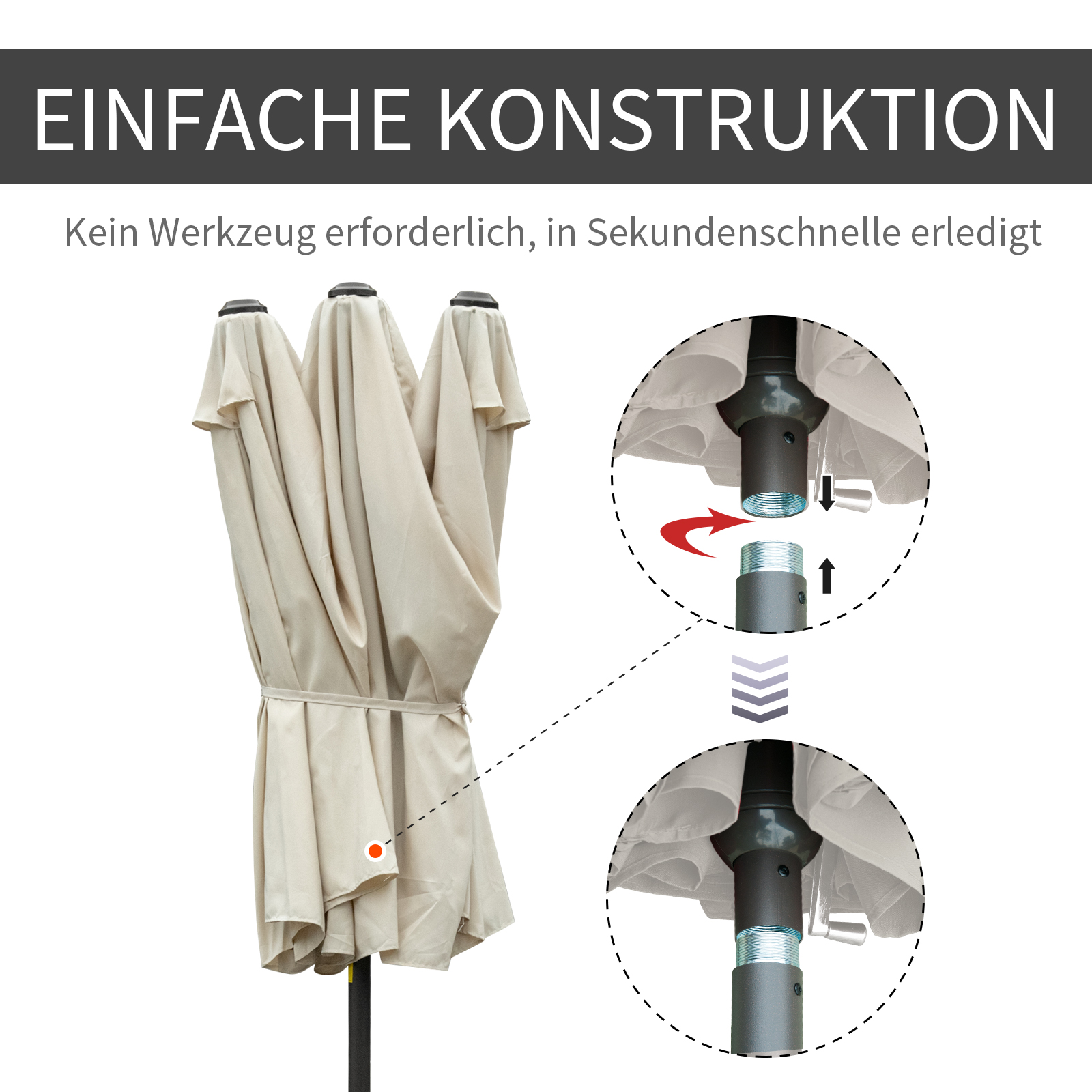 Outsunny dubbele parasol met paraplubak, crèmewit, 4,6 x 2,7 cm