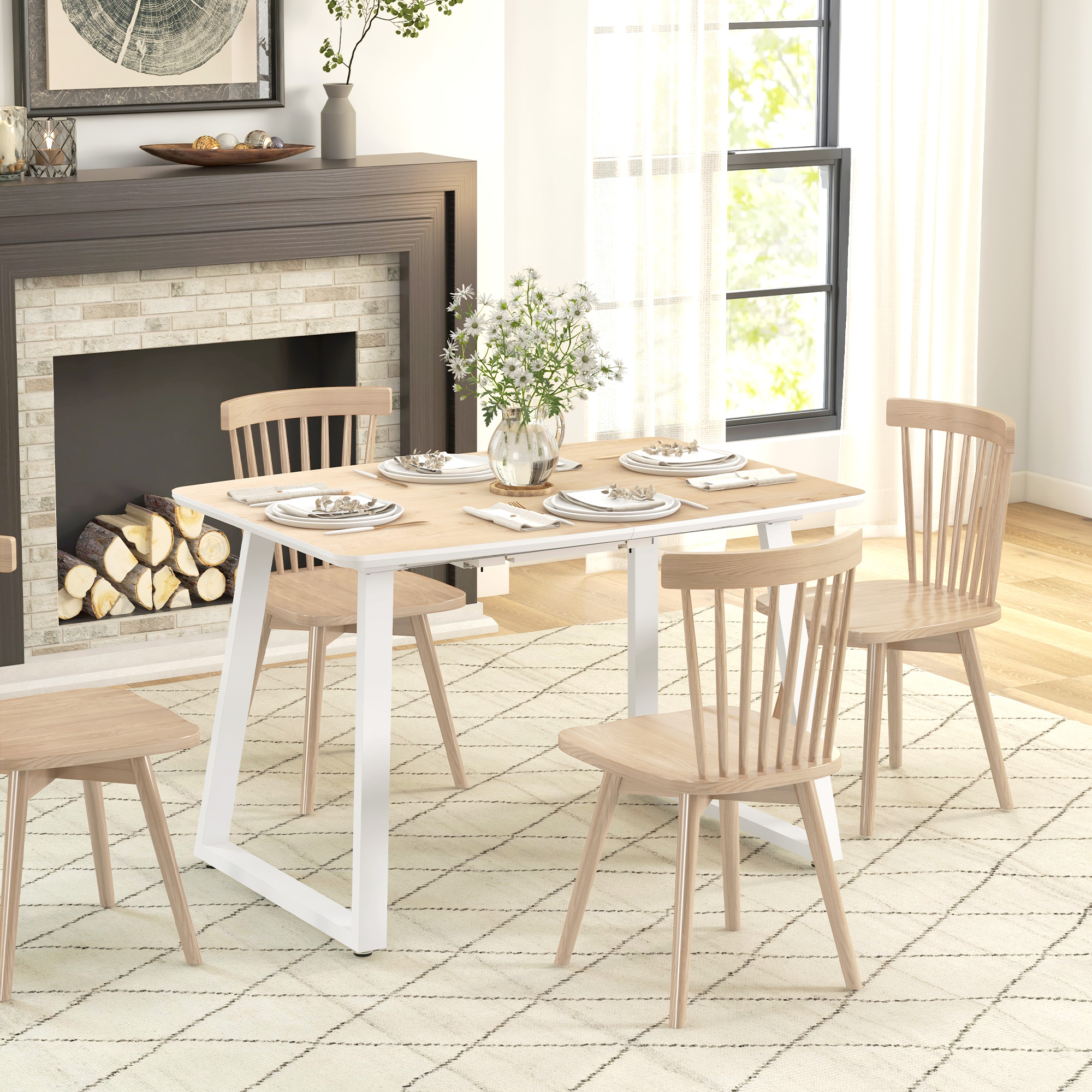 HOMCOM Inklapbare Eettafel, Uitschuifbaar, Industriële Stijl, MDF-Houtlook, Metaal, 120-160 x 80 x 76 cm, Eik