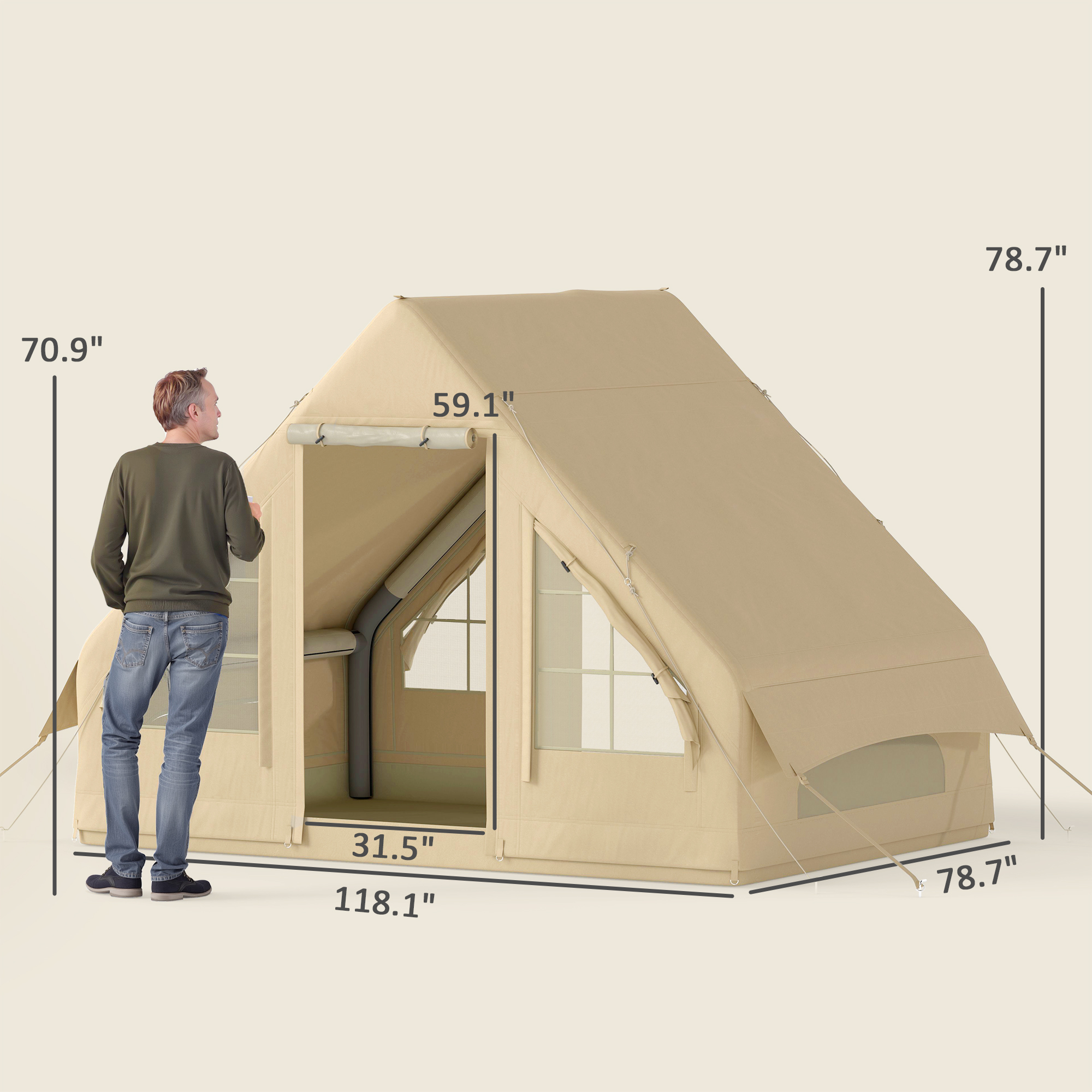 Outsunny Opblaasbare Campingtent, Slaaptent, Oxford-Stof, Netramen, Waterdicht