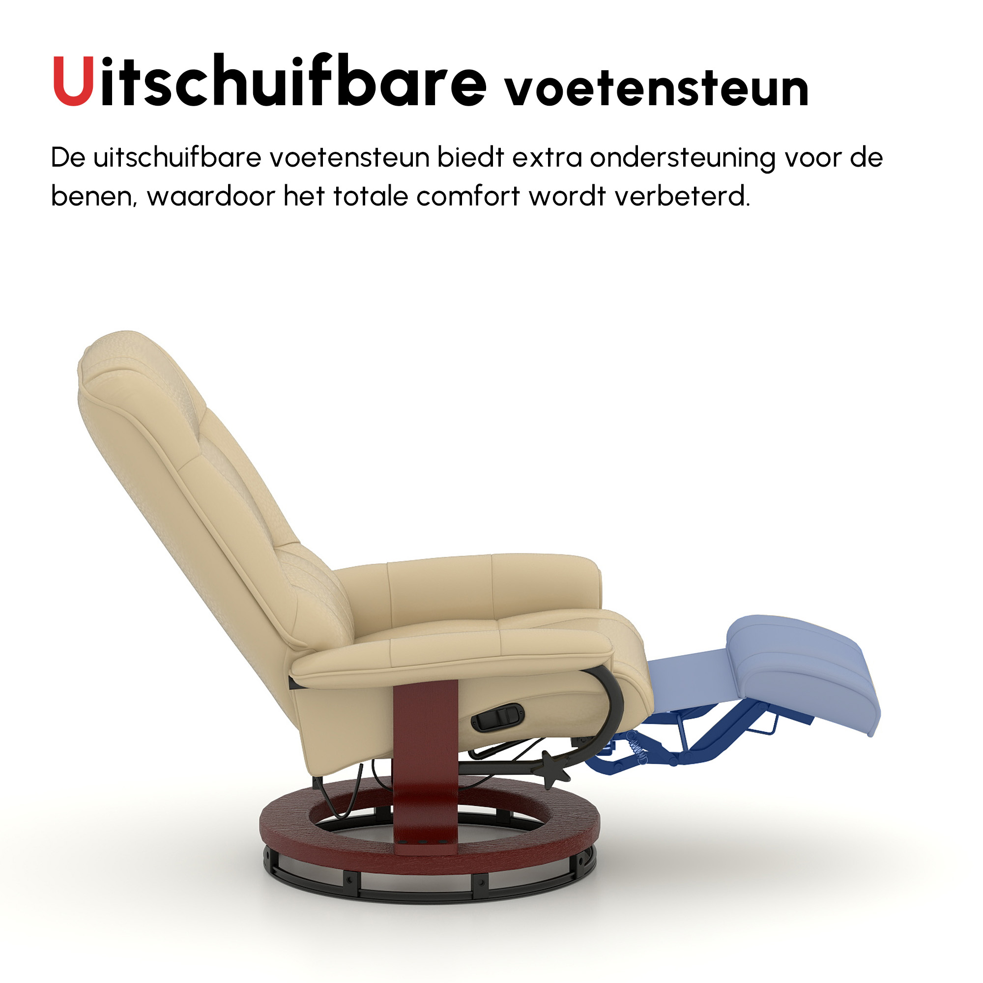 HOMCOM Relaxstoel, Verstelbaar, Ligfunctie, tot 120 kg, Kunstleer, 78 x 87 x 100 cm, Beige