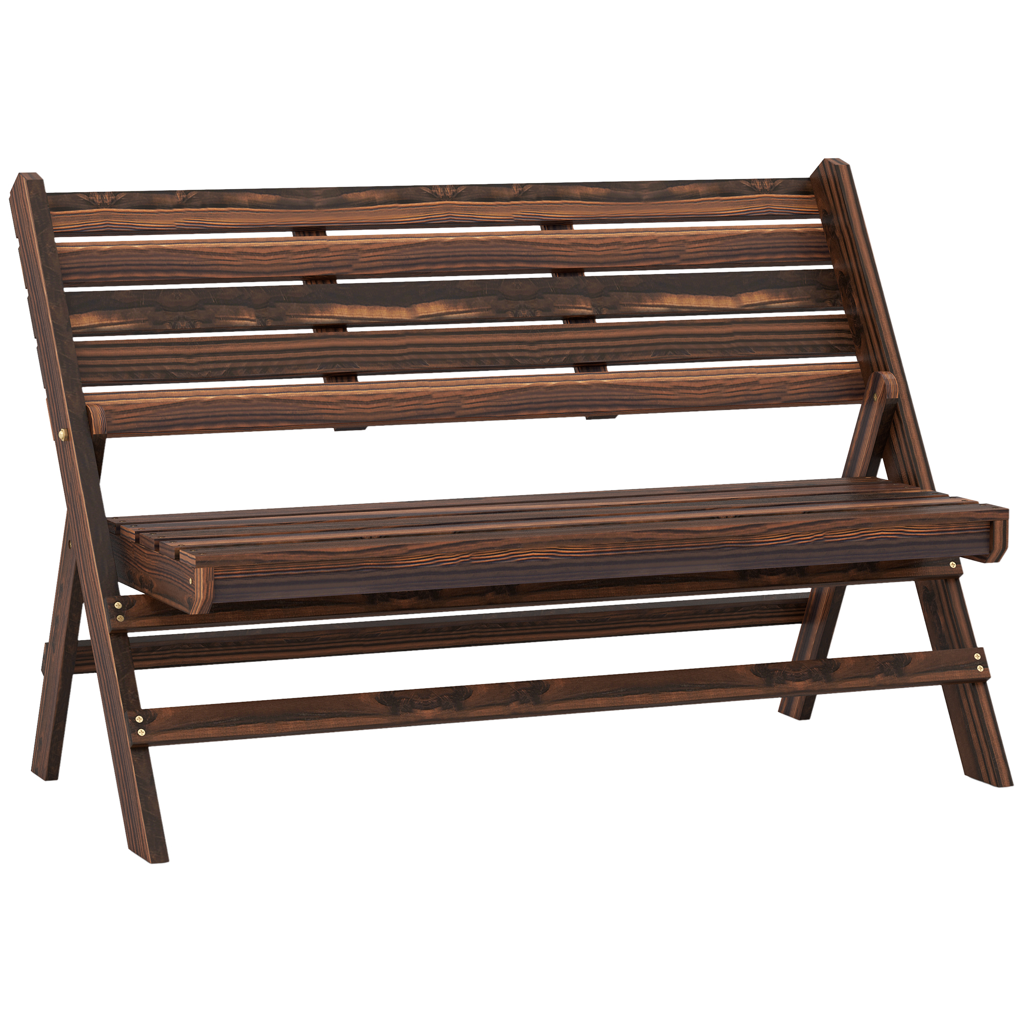 Outsunny Tuinbank voor 2 personen, rustiek ontwerp, inklapbaar, natuurlijk hout, 122 x 63 x 83 cm, gebrande afwerking