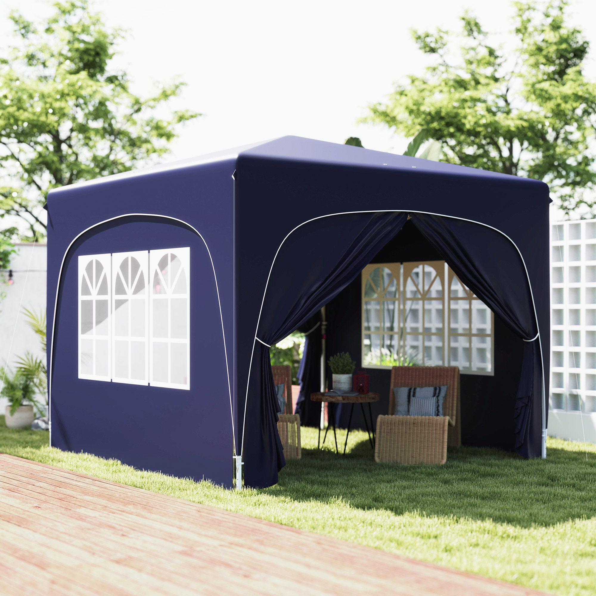 Outsunny 3 x 3 m Paviljoen, Pop-up Tuinpaviljoen met Zijwanden en Draagtas, UPF50+, Hoogteverstelbaar, Donkerblauw