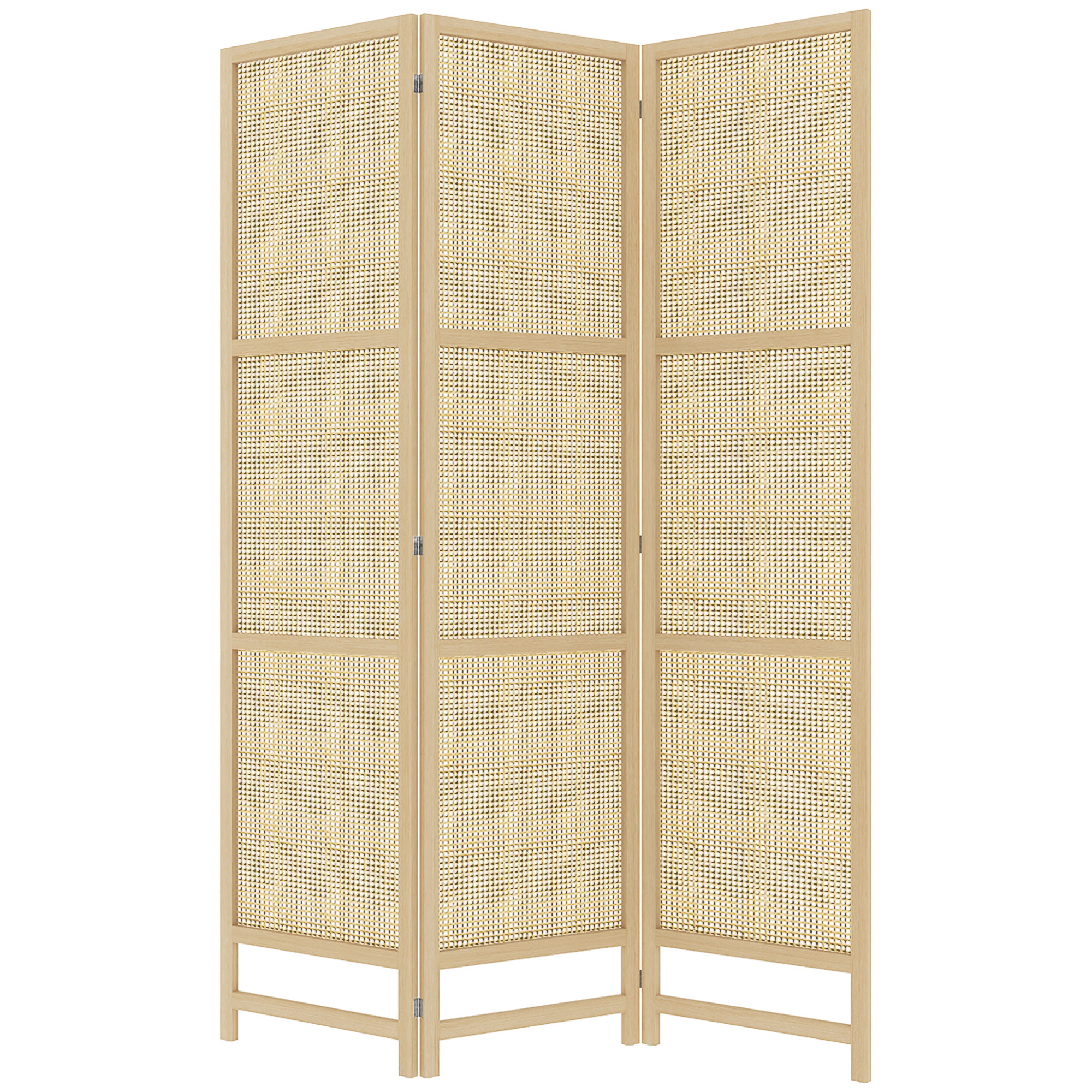 HOMCOM Driedelige, Opvouwbare Kamerscherm, 180 cm Vrijstaande Scheidingswand met Handgeweven Design voor Thuis, Natuur