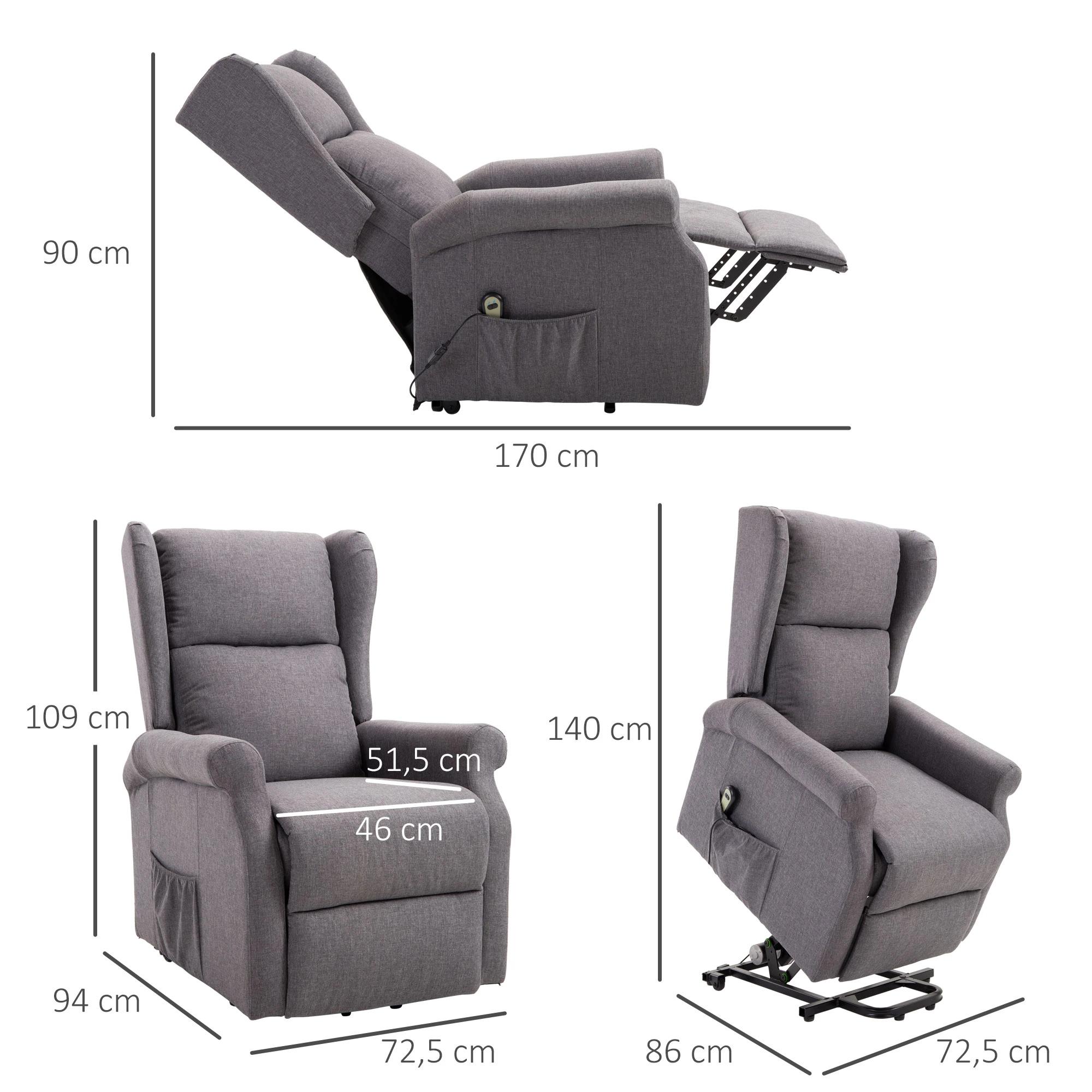 HOMCOM® relaxstoel tv-stoel met elektrische opstahulp linnen hout schuimstof grijs 72,5 x 94 x 109 cm | Aosom.nl