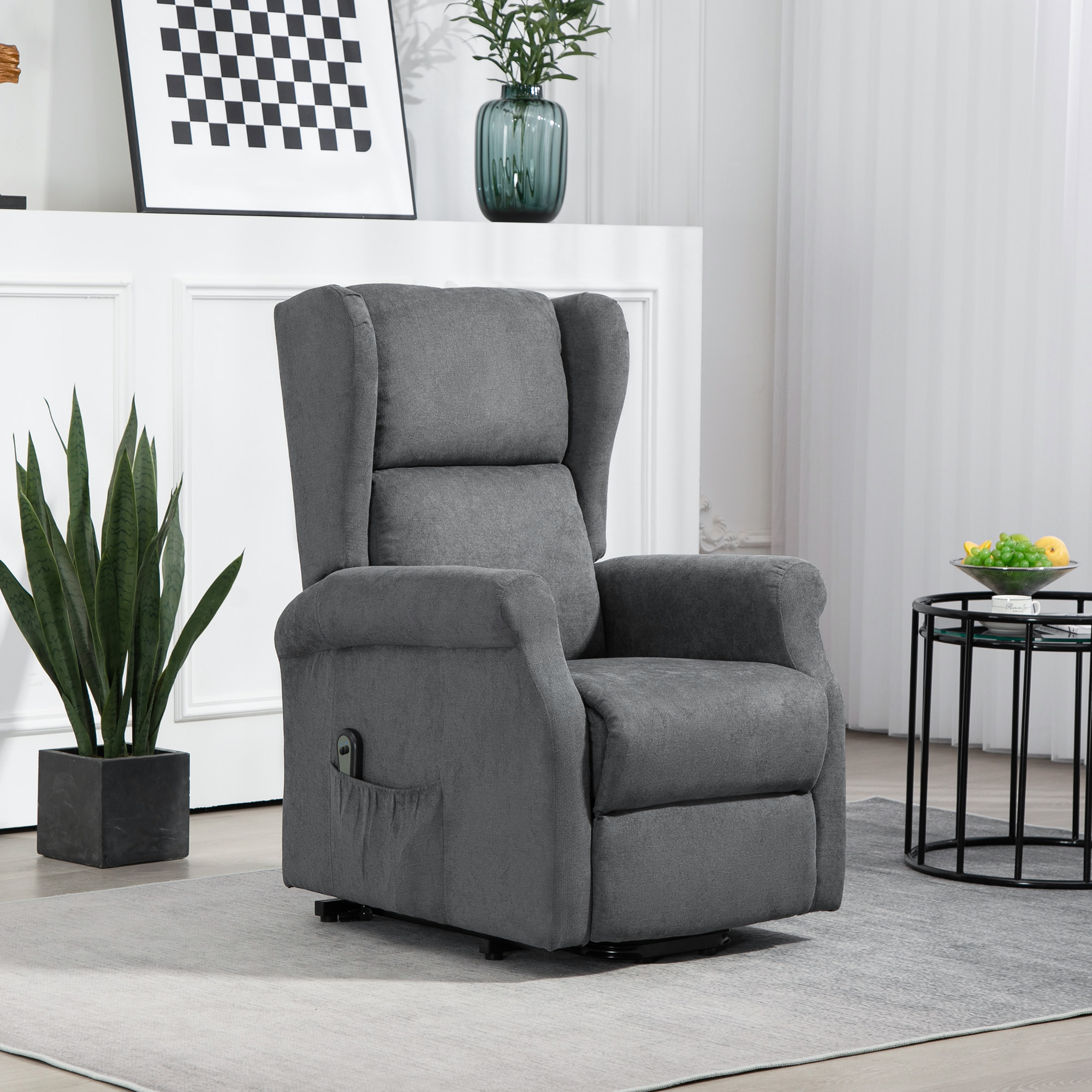 HOMCOM Relaxfauteuil met Opsta-Hulp, Ligfunctie, tot 200kg, 72,5x94x109cm, Donkergrijs