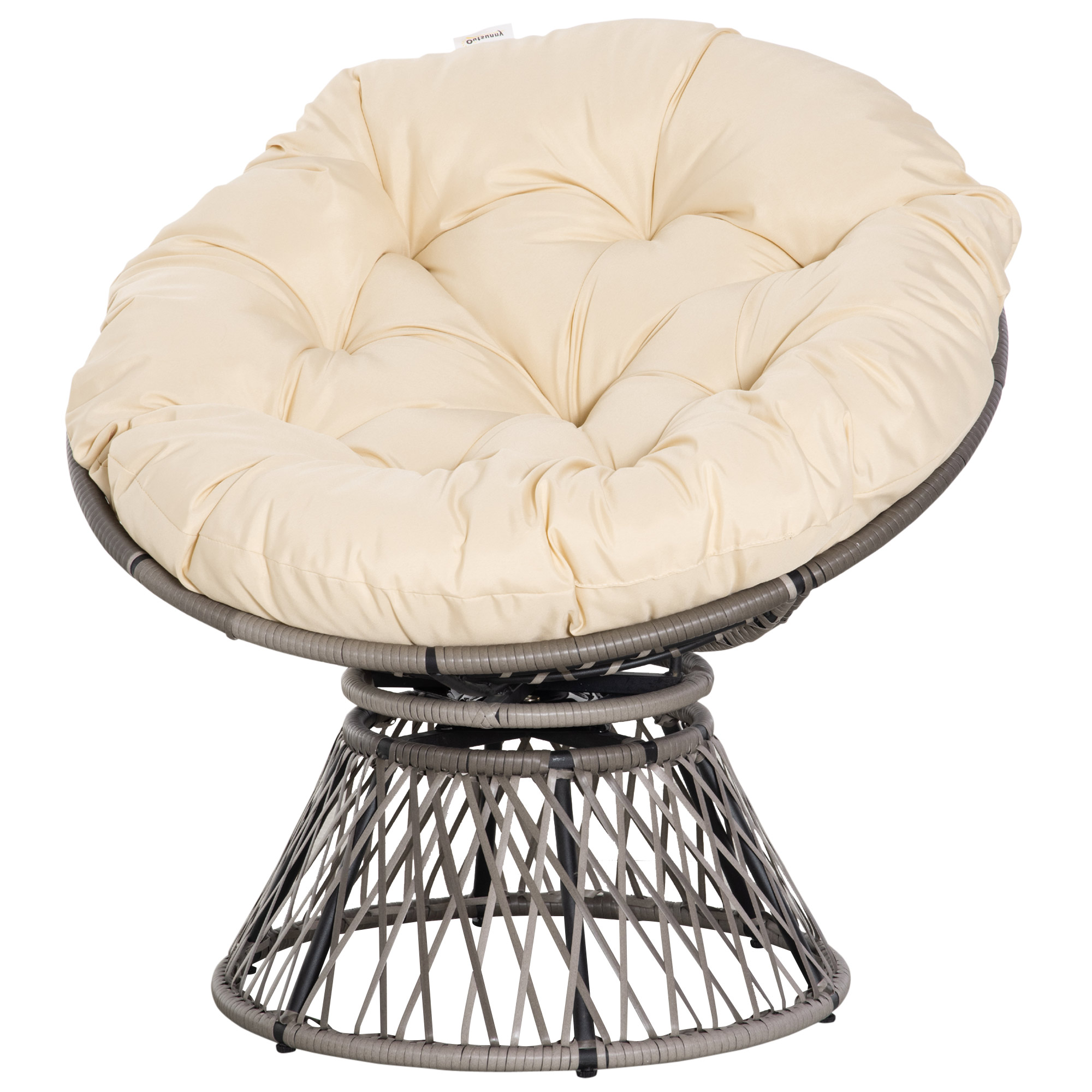 Outsunny Papasan Stoel Rotan Fauteuil met Kussen, Kunstrotan, Draaibaar, 87 x 97 x 86 cm, Beige