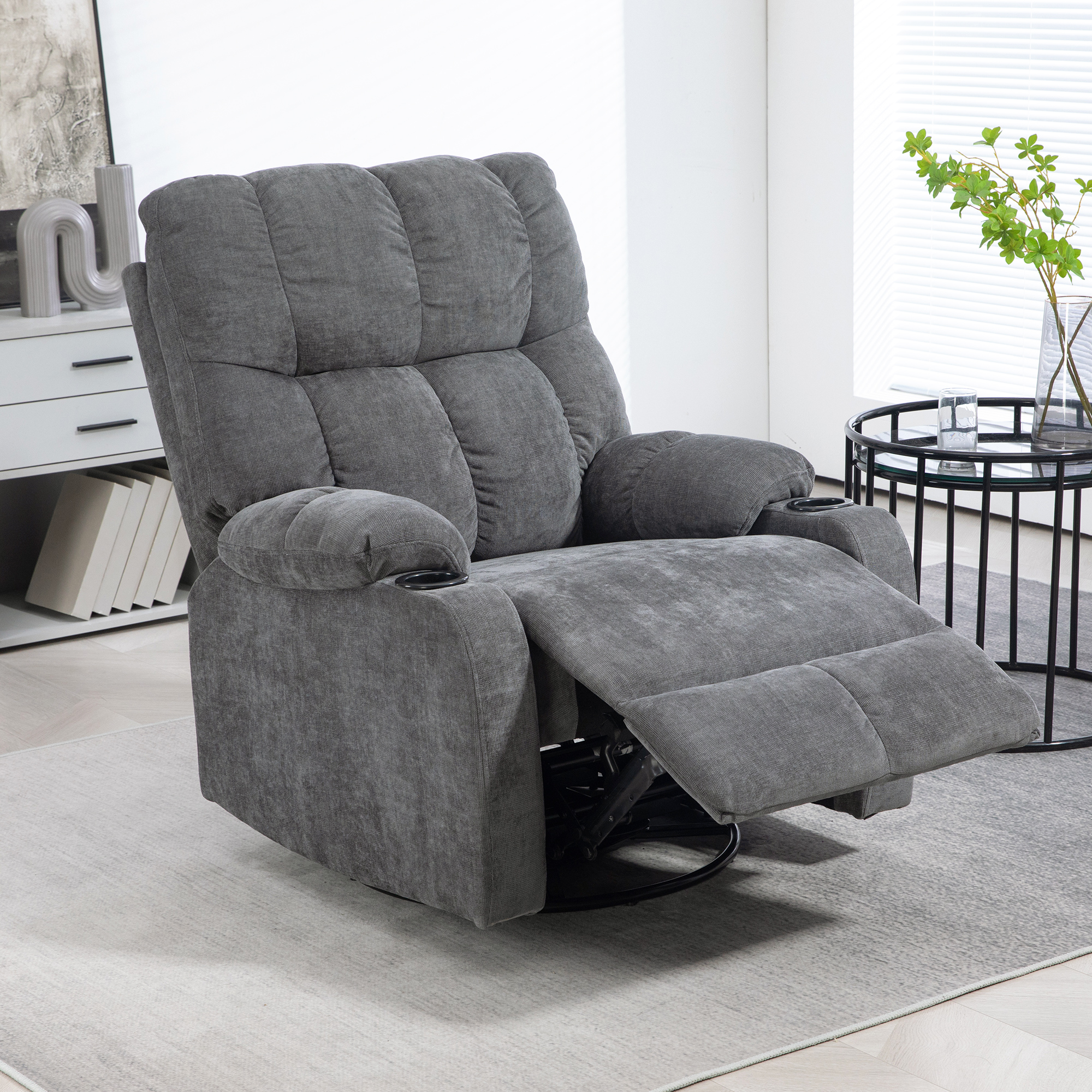HOMCOM Relaxstoel met Voetsteun, Ligstoel, Draaibaar, tot 150 kg, Stalen Frame, 88x96x108cm, Donkergrijs