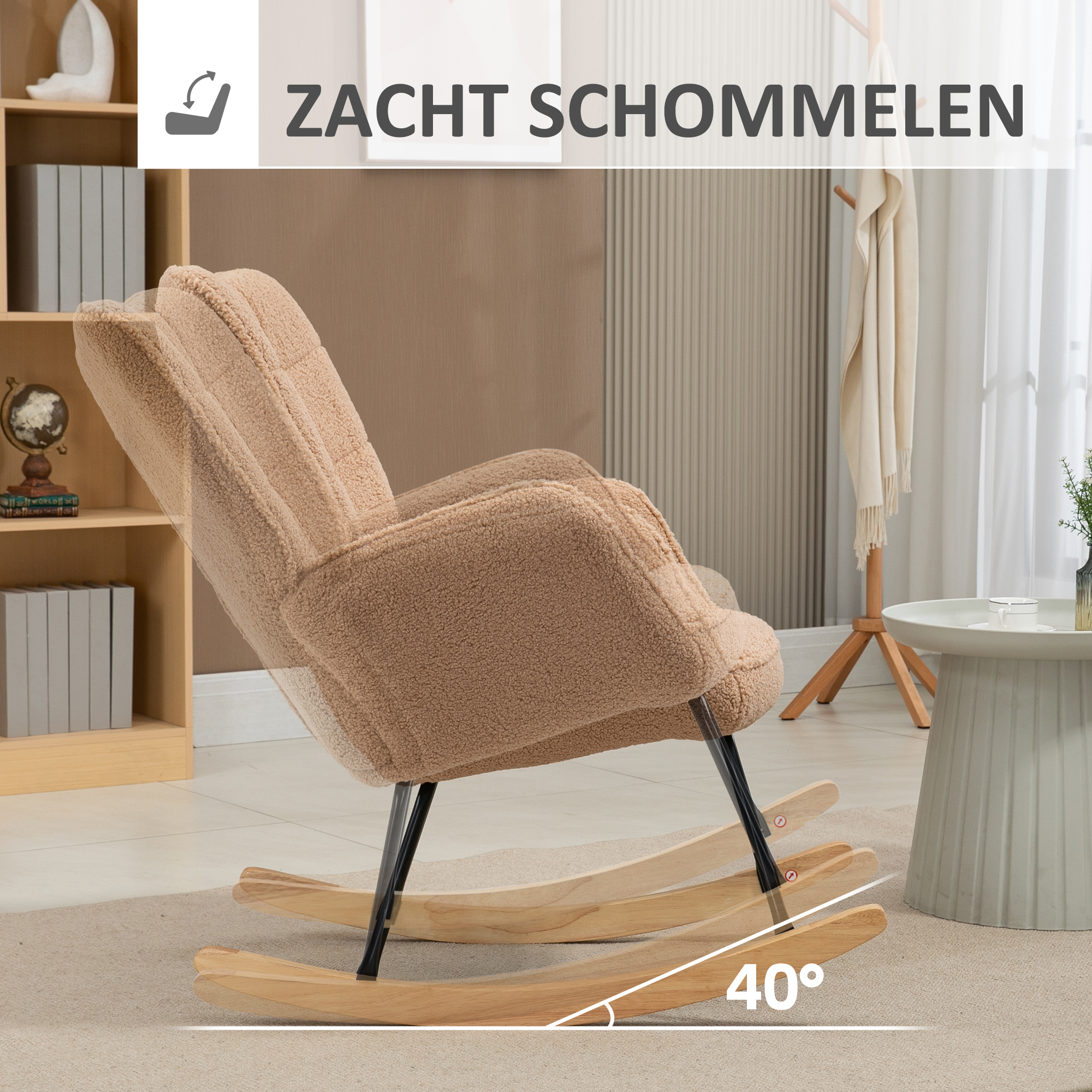 HOMCOM Schommelstoel in Retro-Design, Massief Hout, Stoel, Relaxstoel, 92 cm x 71 cm x 101 cm, Bruin