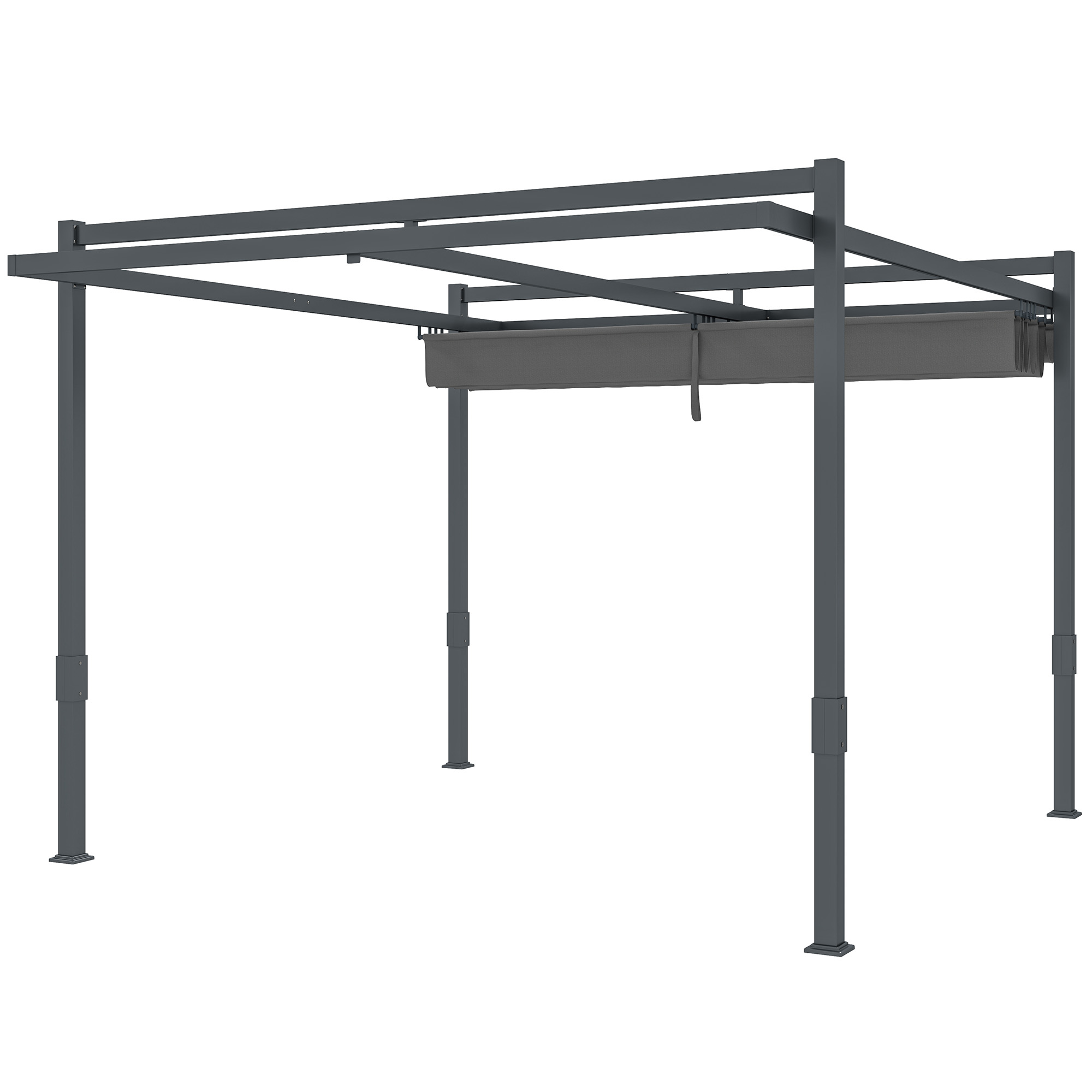 Outsunny Pergola met Schuifdak ca. 3,5x3m Aluminium Duurzaam Winterbestendige Zonwering Grijs