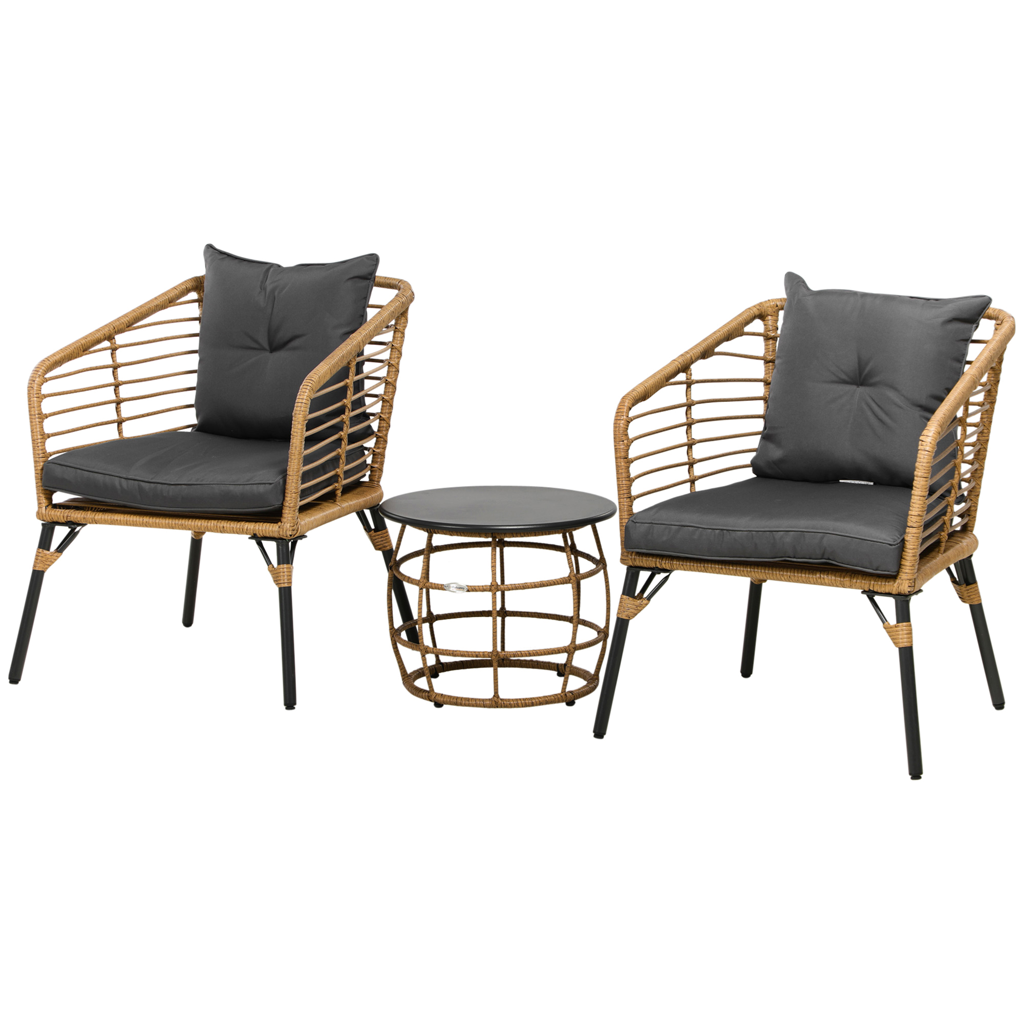 Outsunny rotan tuinmeubelset 3-delig. Zitgroep met kussens voor terras balkon