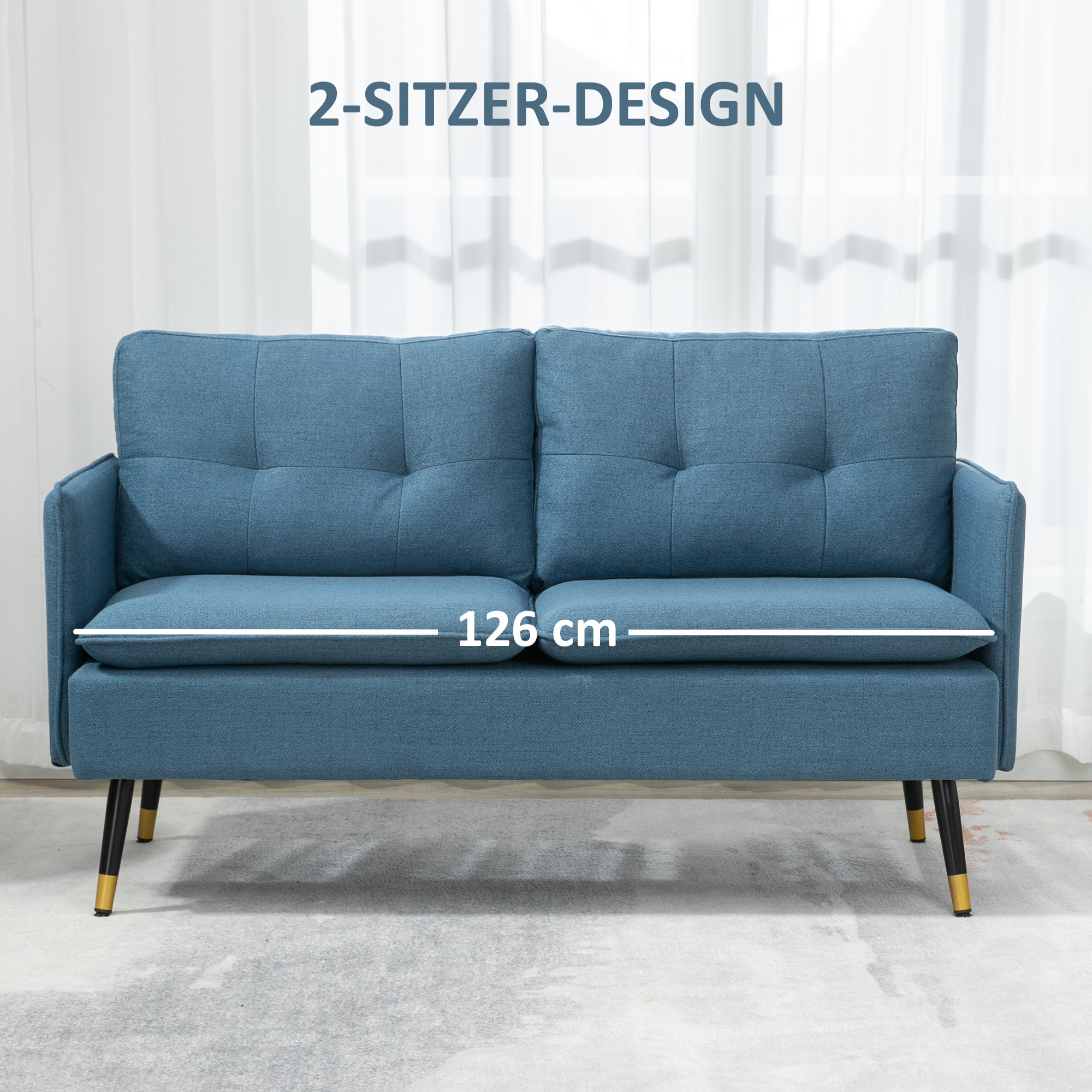 HOMCOM Retrodesign Tweezitsbank met Knoopstiksel, Sofa in Linnenlook, Donkerblauw