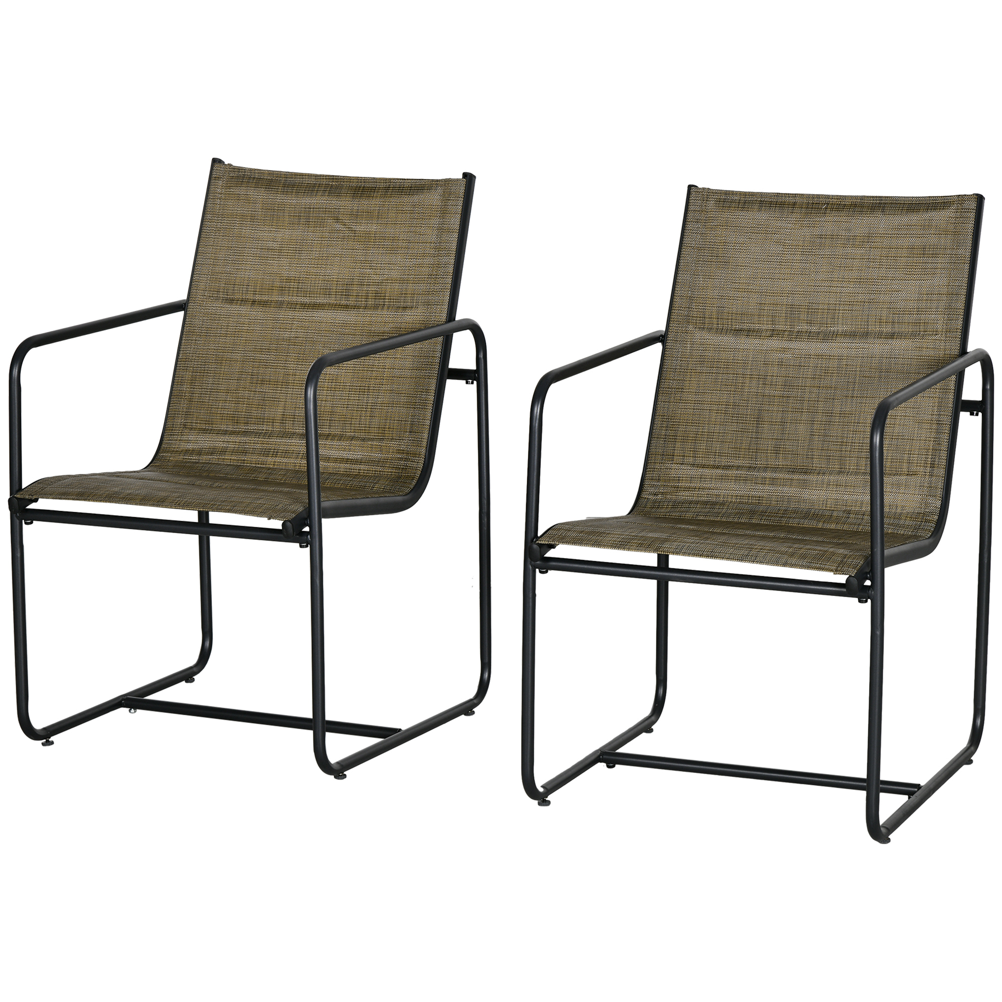 Outsunny Tuinstoel, 2-delige set, ademende bekleding, stevig metalen frame, 54x66,5x88cm, Zwart/Bruin