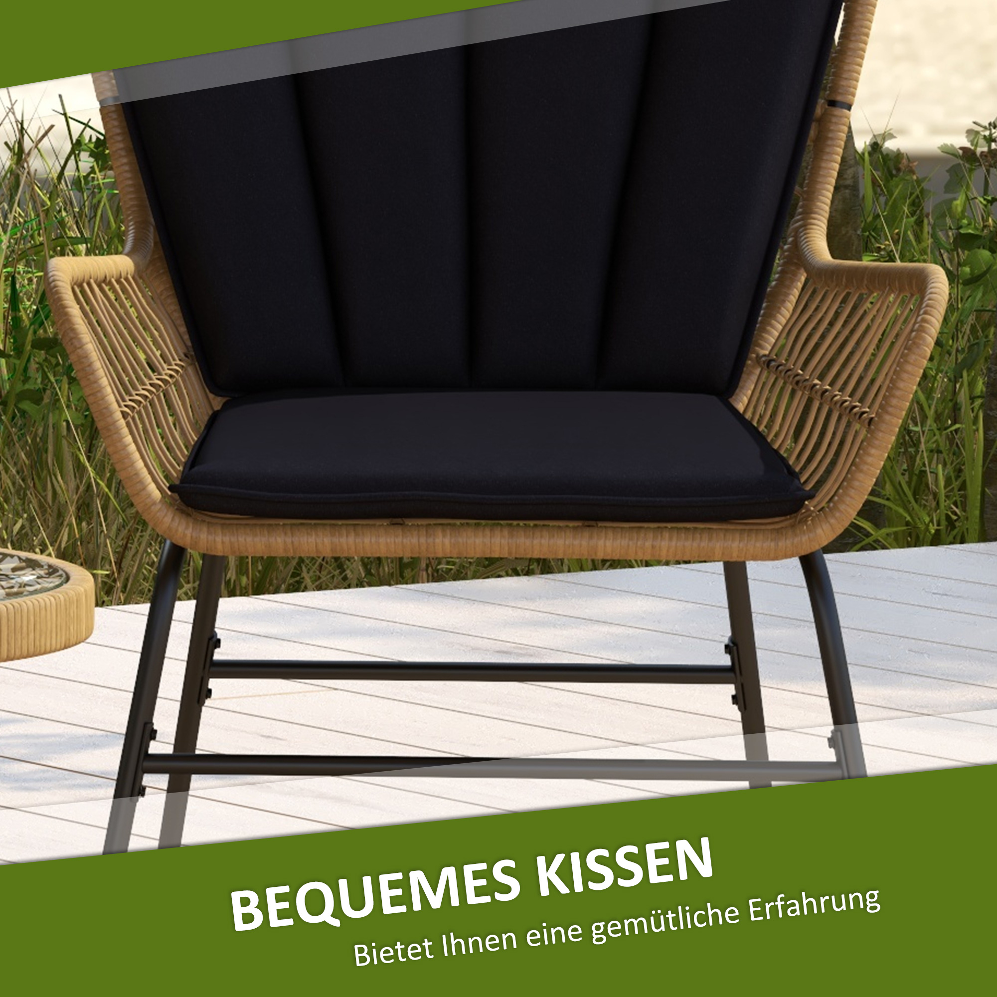 Outsunny Bistroset Balkonmeubelset, Boho-stijl, weerbestendig, 78 x 68 x 95 cm, Zwart