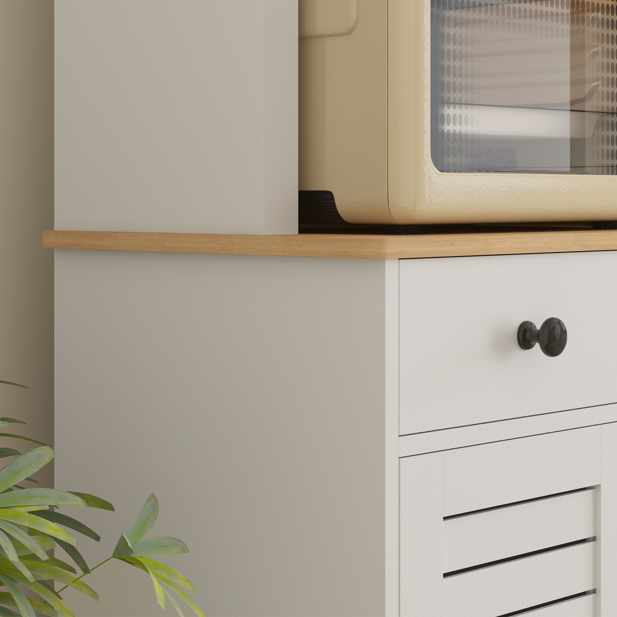 HOMCOM Keukenkast met Glazen Deuren, 2 Laden, Servieskast, Eetkamerschrank, Hout, 68 x 39,5 x 170 cm, Wit