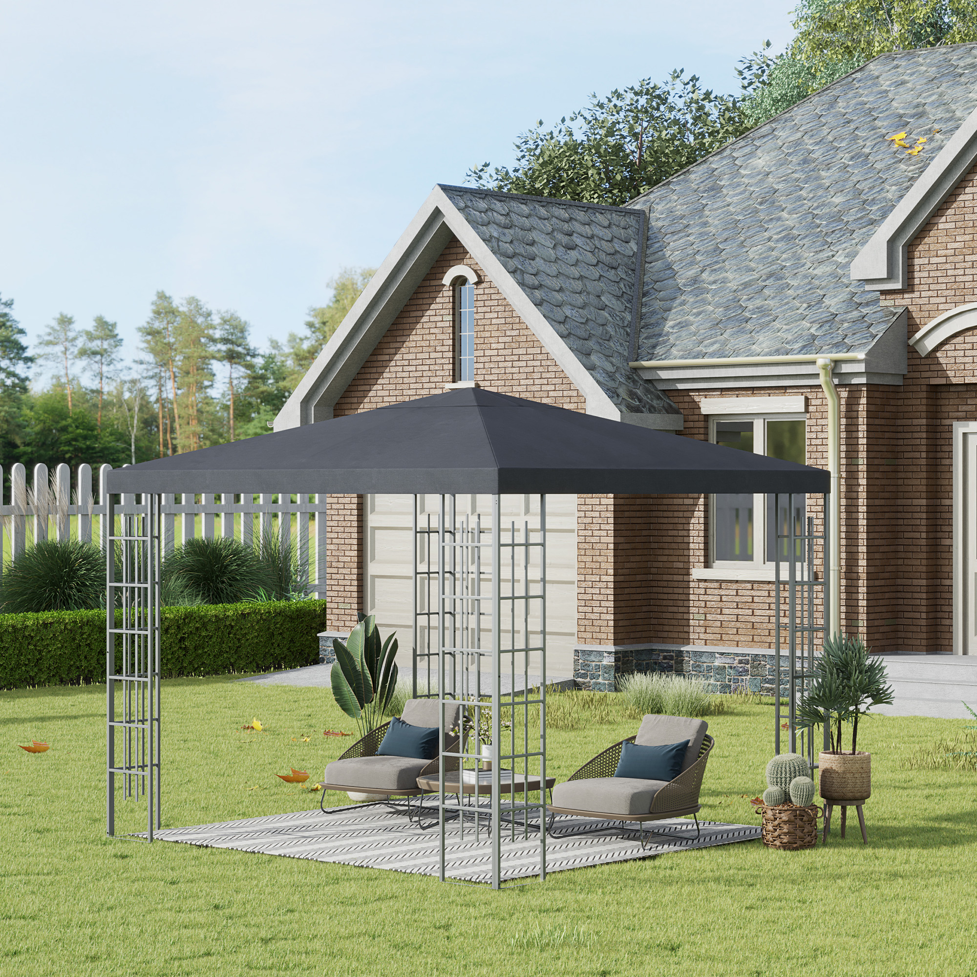 Outsunny Garden Gazebo 3 x 3 m Gazebo Garden Tent Marquee Steel Grey