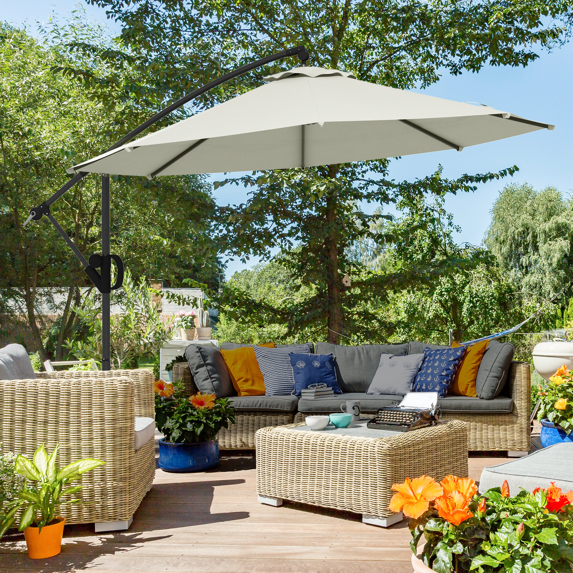 Outsunny Parasol Ampelscherm, inclusief Kruisvoet, 293 x 293 x 260 cm, Crème