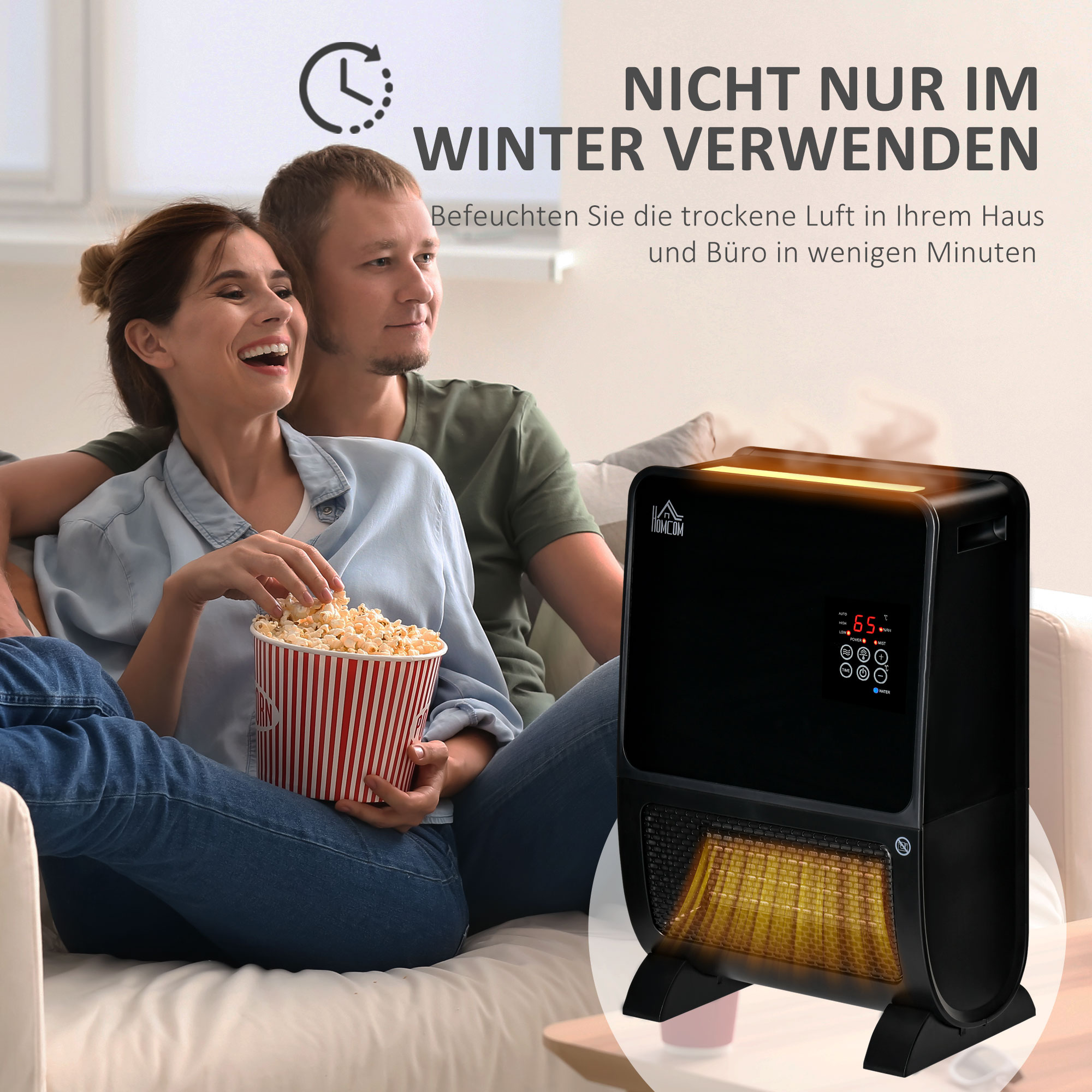 HOMCOM 2 in 1 luchtverhitter met afstandsbediening luchtbevochtiger keramisch LED licht bevochtigingsfunctie 8-uurs timer kachel verwarming 2000W ABS zwart 33 x 21 x 49.5 cm