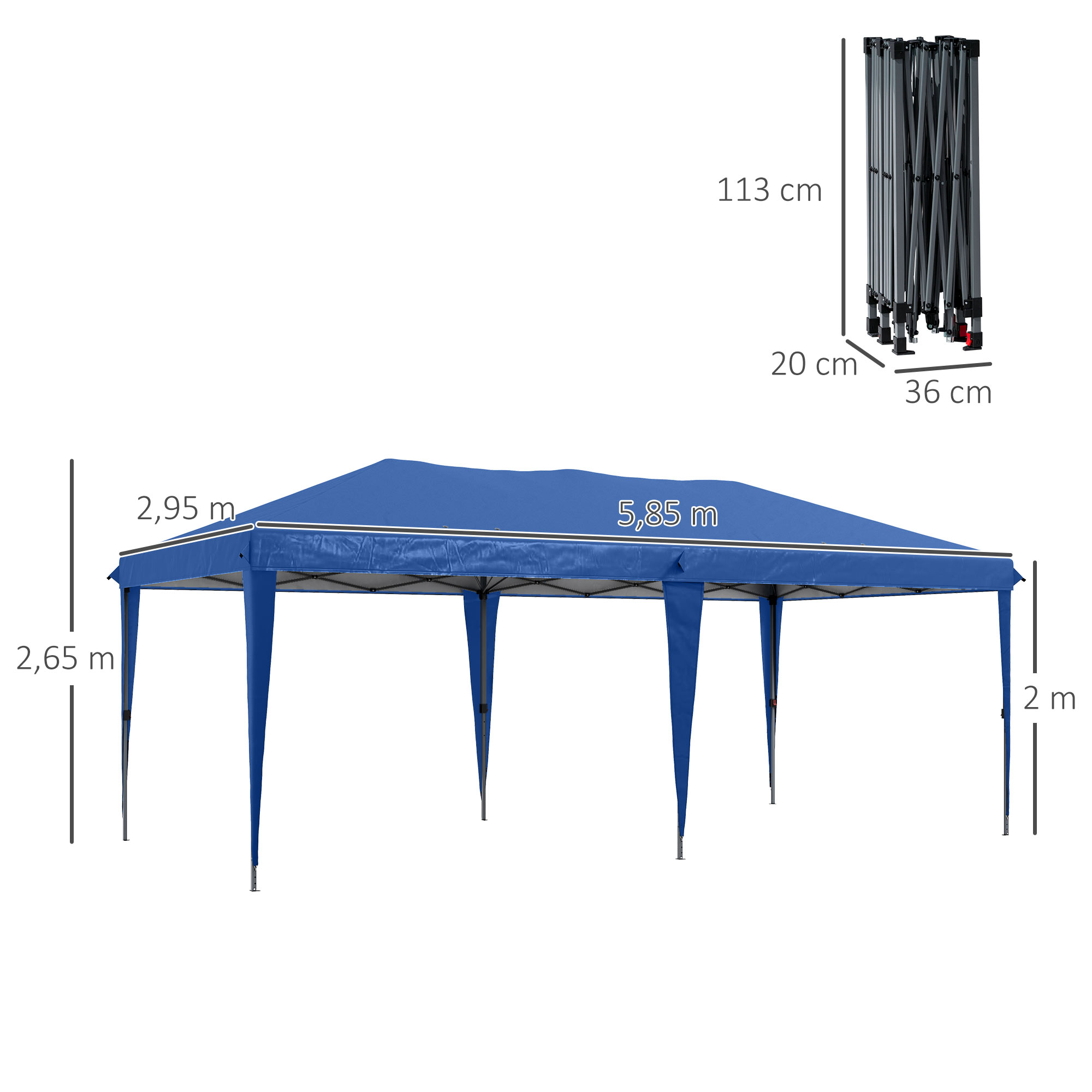 Outsunny Faltpaviljoen Tuinpaviljoen Partytent, inklapbaar, weerbestendig, 5,9 m x 2,95 m x 2 m, Blauw