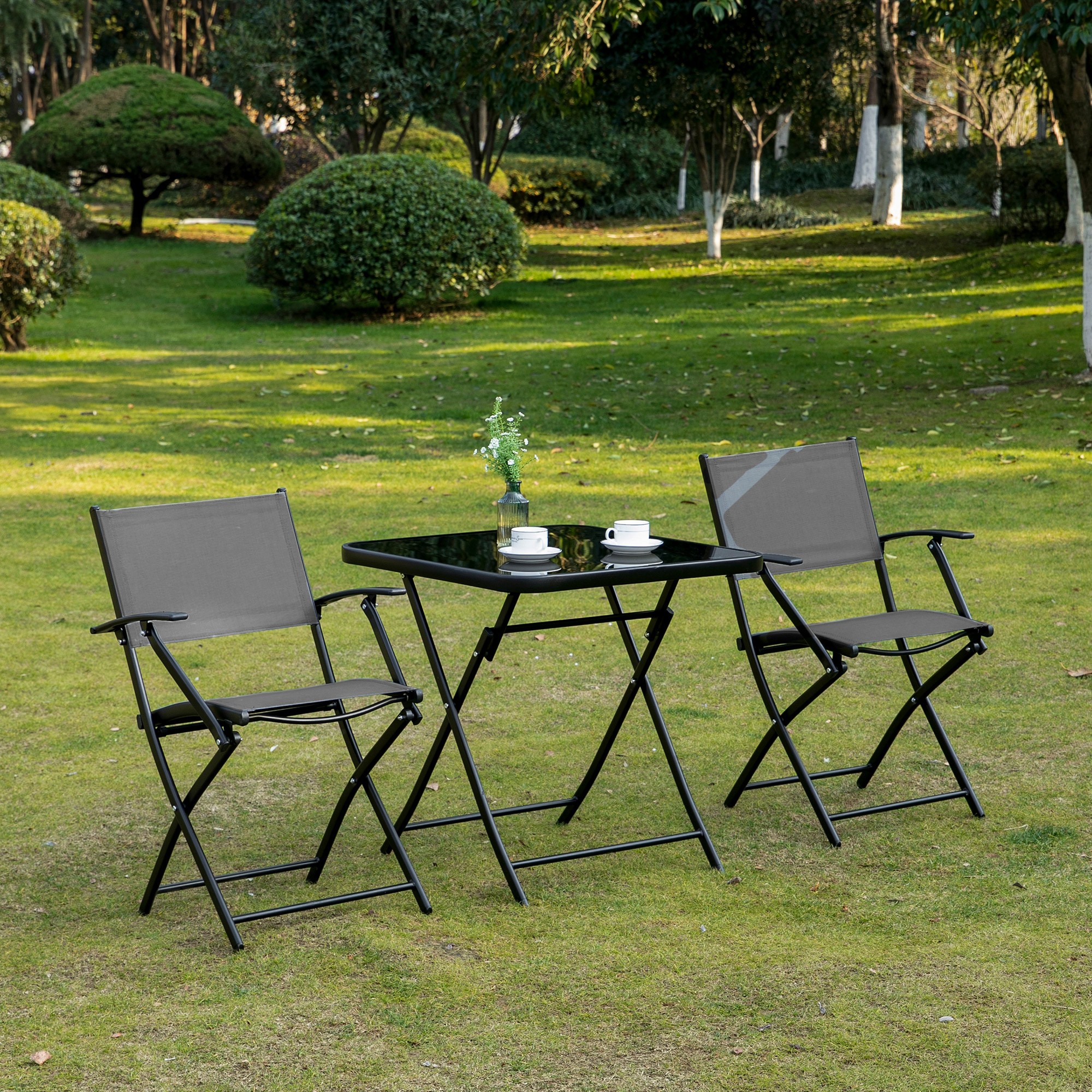 Outsunny opvouwbare 3-delige zitgroep. Zwart & grijs;