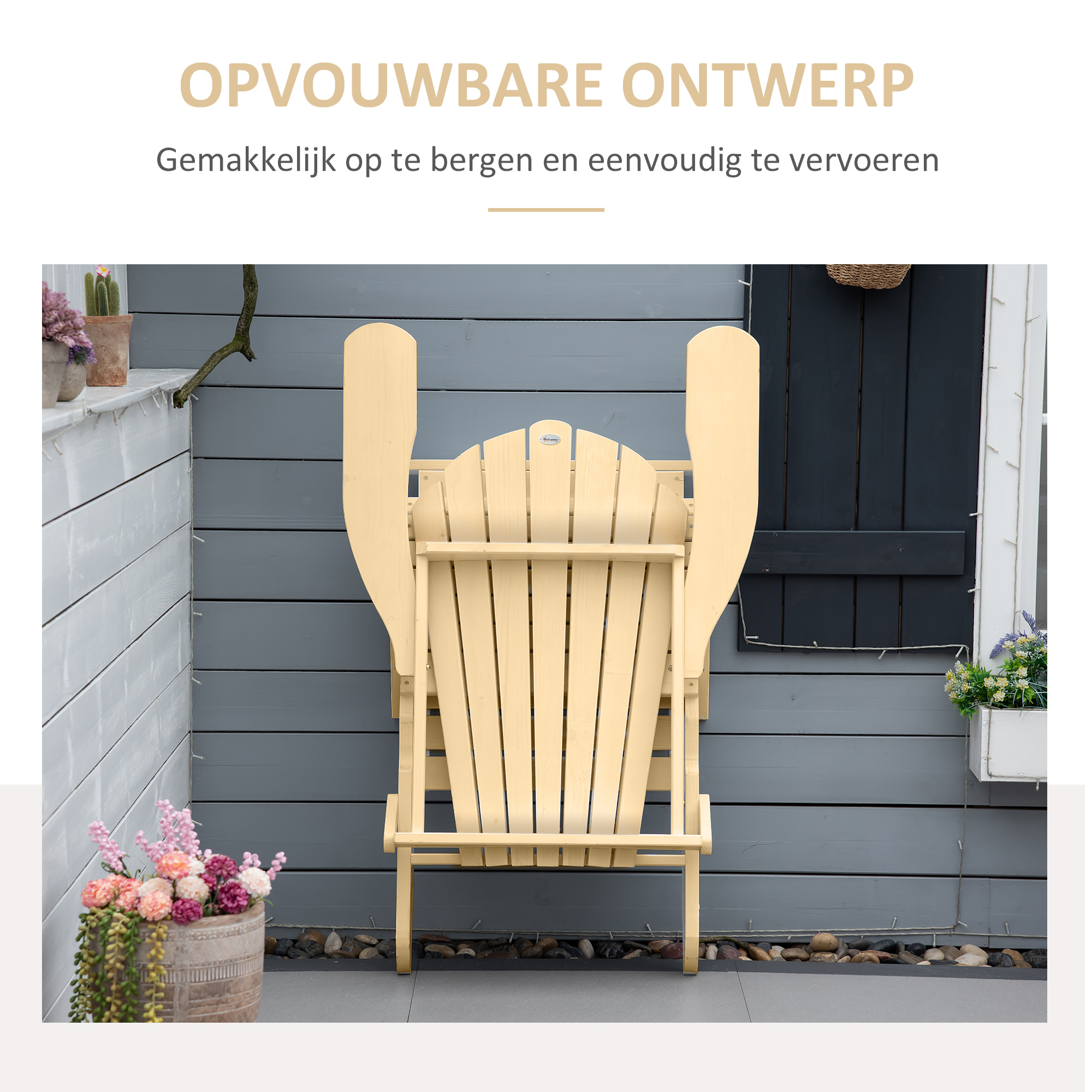 Outsunny Adirondack Tuinstoel met Voetensteun Opvouwbaar Ligstoel Buitenmeubilair Grenenhout Natuur 78 x 140 x 94 cm