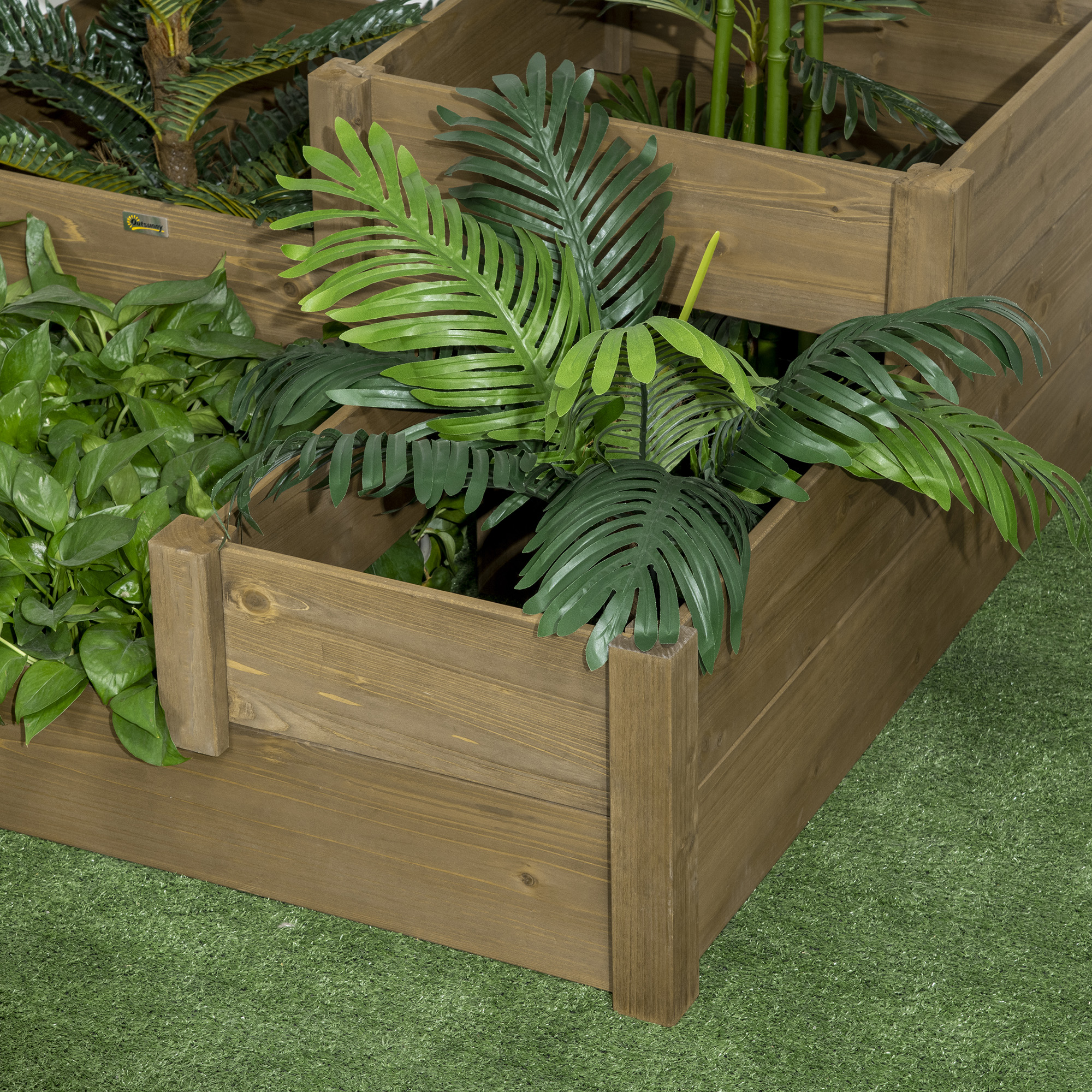 Outsunny bloembak met verhoogd groentebed met 3 treden voor terras en balkon