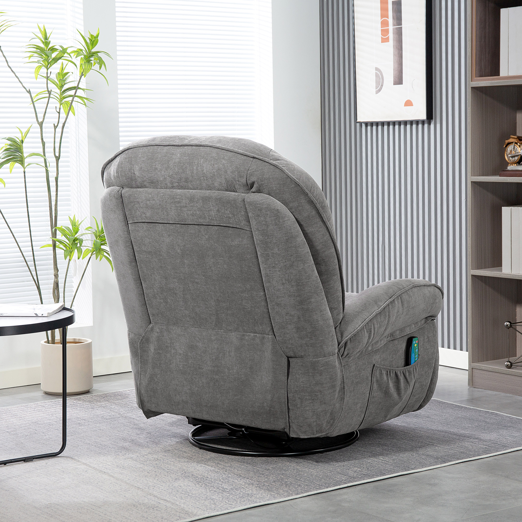 HOMCOM Relaxfauteuil, TV-fauteuil met Ligfunctie, Schommel- en Draaibaar, met Voetsteun, Grijs