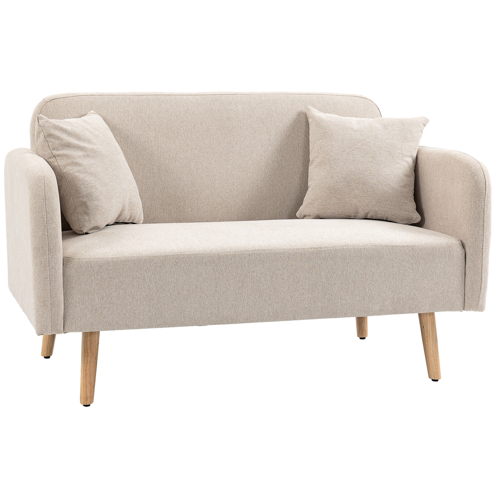 HOMCOM 2-zitsbank, Moderne Design Bank, inclusief 2 kussens, houten poten, 130 x 70 x 80 cm, Crème