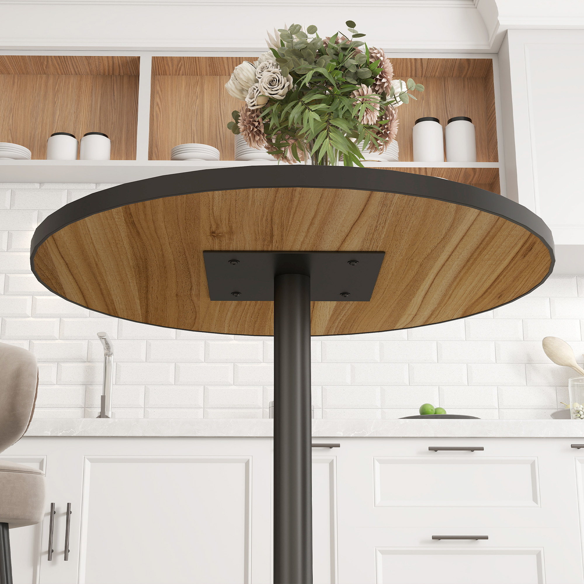 HOMCOM Ronde Eettafel, Eikenhoutlook, Compact Ontwerp, voor 2-4 Personen, Eik